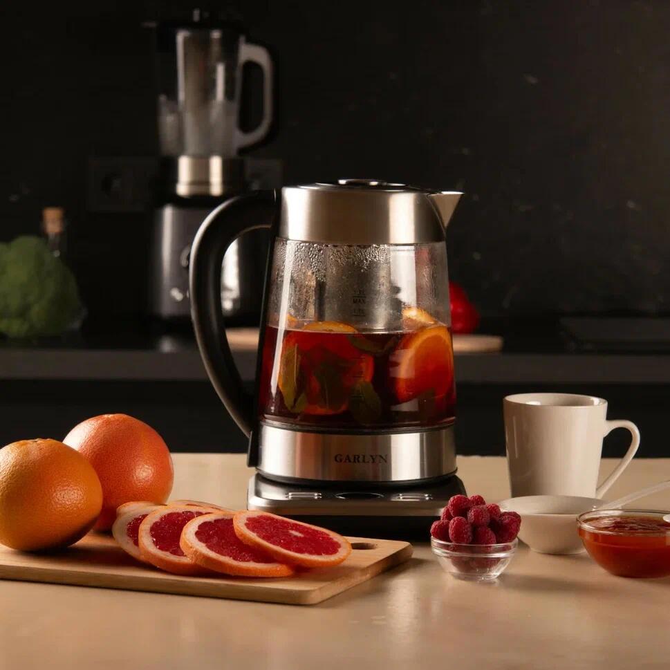 Изображение товара Электрический чайник Garlyn K-110 1.7 л стекло нержавейка регулятор температуры