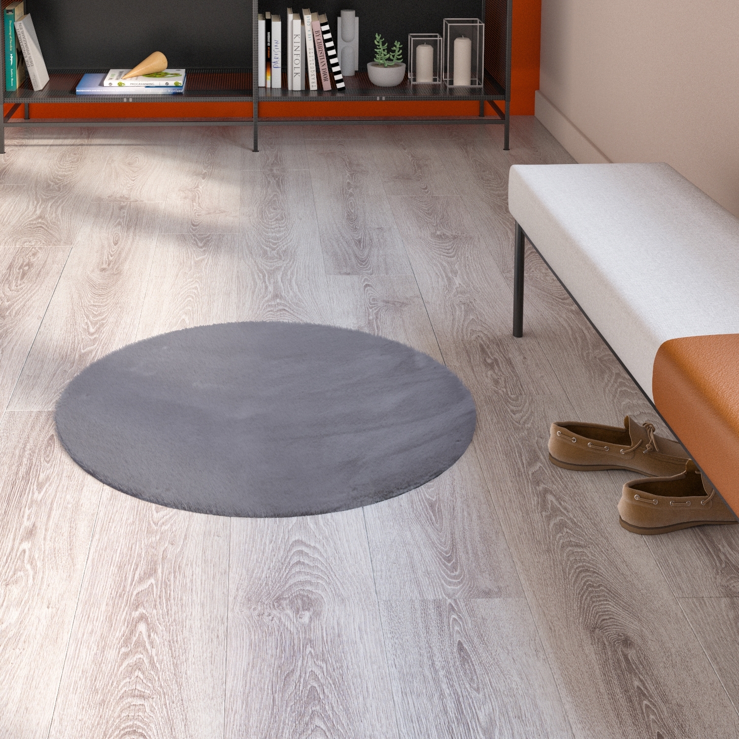 Изображение товара Искусственная шкура Inspire Bianca диаметр 100 см серый ковер из полиэстера