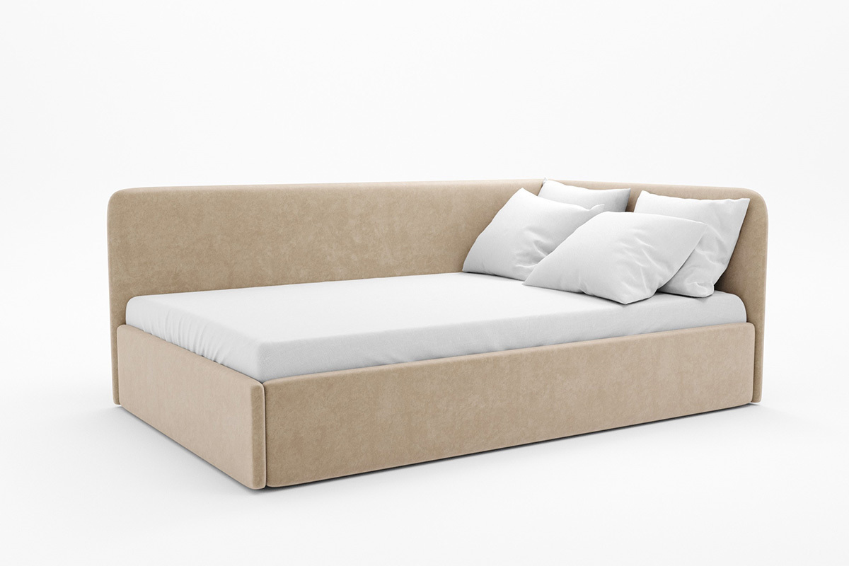 Изображение товара Угловая кровать Costa Модерн 90x190 см велюр бежевый с подъемным механизмом