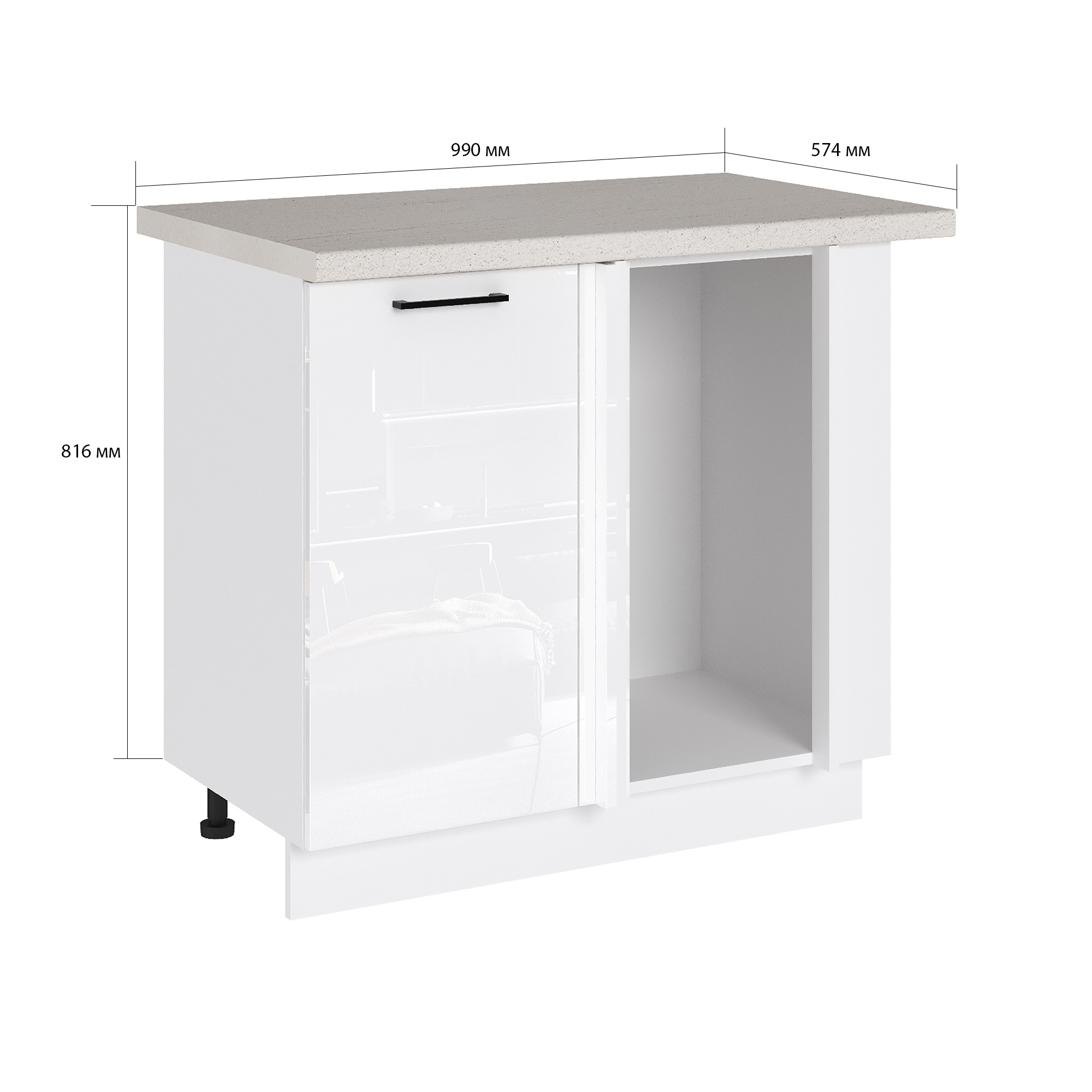 Изображение товара Угловой напольный шкаф Эстетик 99x81.6x57.4 см белый ЛДСП МДФ акрил Россия