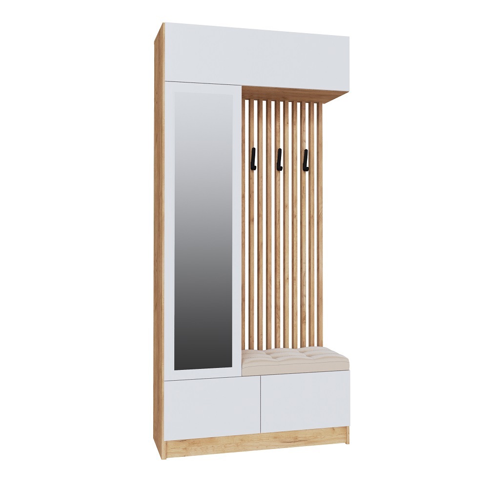 Изображение товара Комплект мебели для прихожей Тэкс Руэлла 100x220 см с крючками и сиденьем белый