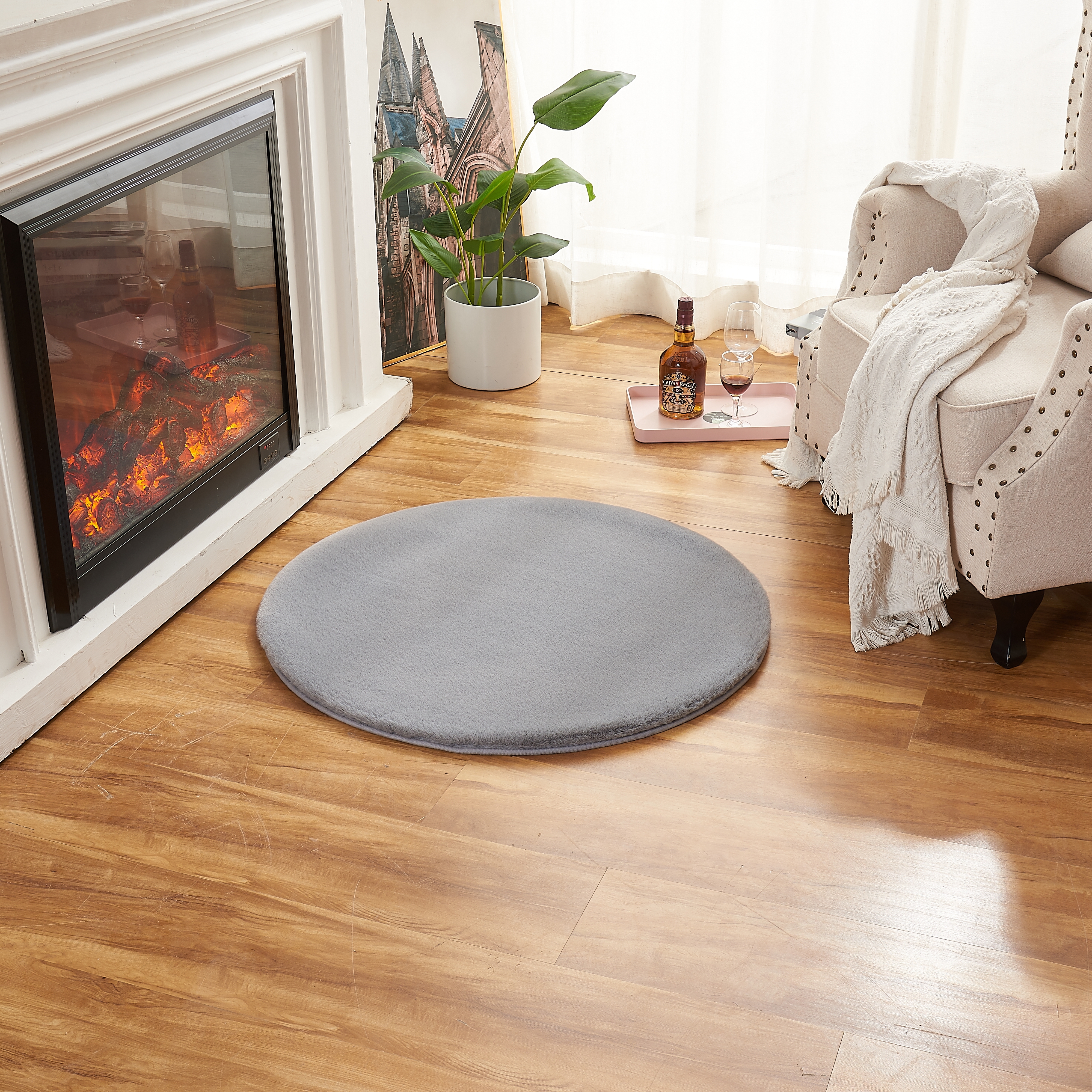 Изображение товара Круглый мягкий ковер Bingo диам 80 см серый для уютного интерьера
