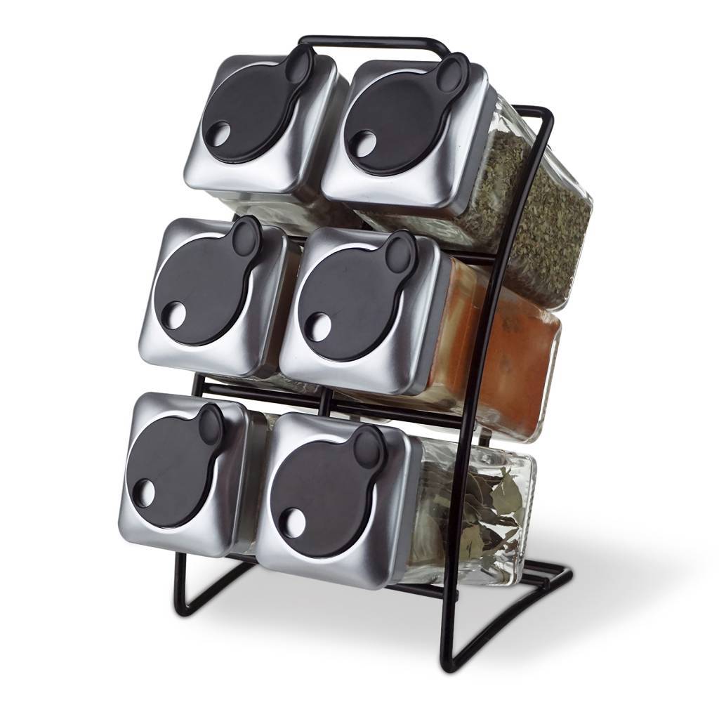 Изображение товара Стеклянный набор для специй Fissman 6434 серебристо-черный с дозаторами