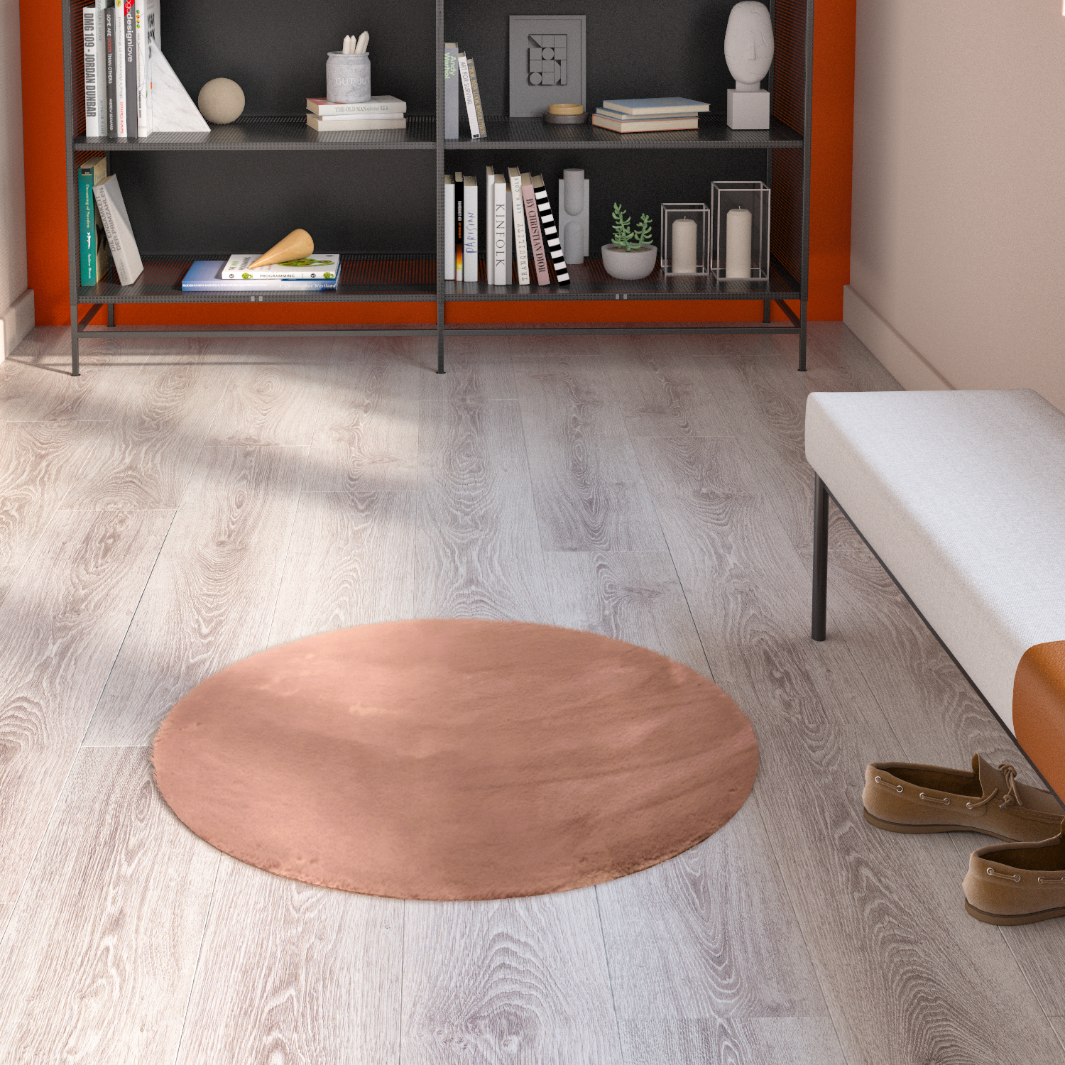 Изображение товара Искусственная шкура INSPIRE BIANCA круг 100 см розовая ковёр из полиэстера для интерьера