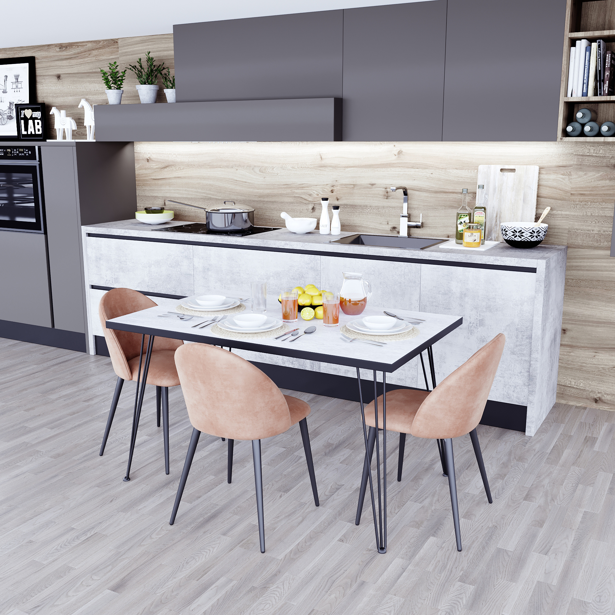 Изображение товара Обеденный стол FABRIKKA 130x74.2 см с антрацитовой кромкой и скандинавским стилем