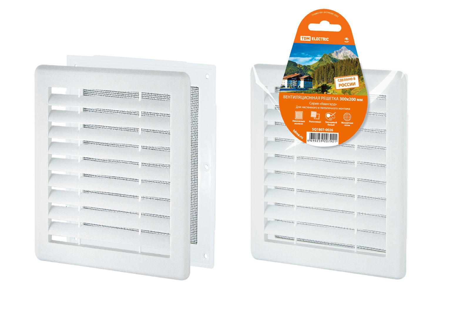 Изображение товара Решетка вентиляционная с сеткой SQ1807-0026 300x220 мм белый пластик
