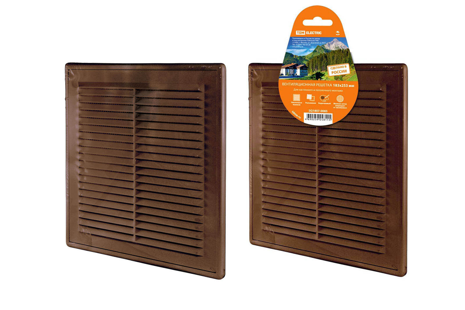 Изображение товара Решетка вентиляционная с сеткой Tdm electric SQ1807-0085 180x250 мм пластик цвет коричневый