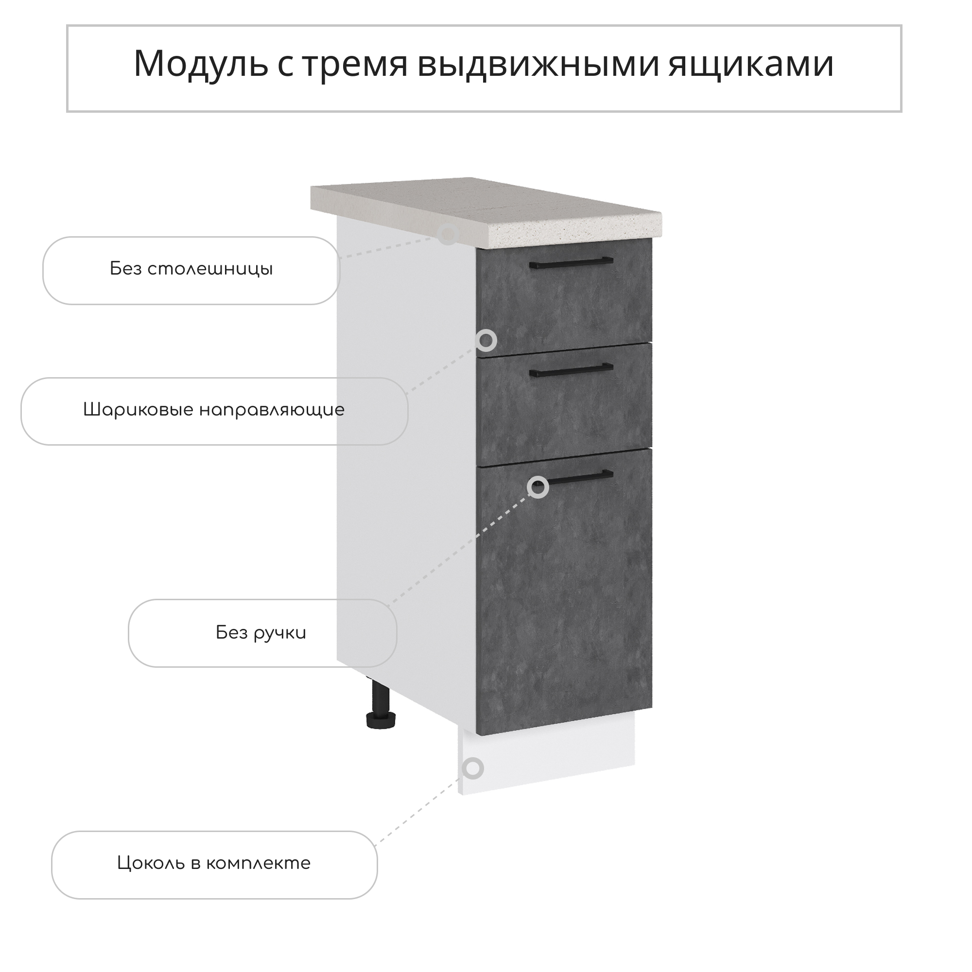 Изображение товара Напольный шкаф Хелмер из ЛДСП с 3 ящиками белый бетон
