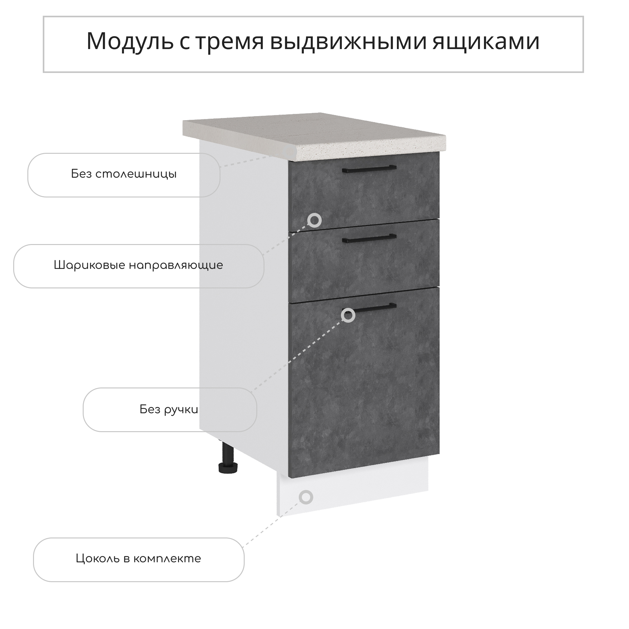 Изображение товара Напольный шкаф Хелмер 40x81.6x47.8 см с 3 ящиками белый бетон