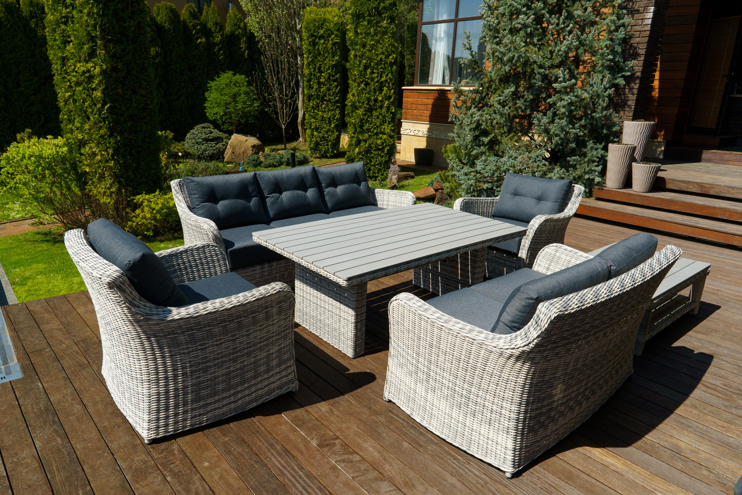 Изображение товара Садовая мебель для обеда Besta fiesta Венеция искусственный ротанг серый 6 предметов