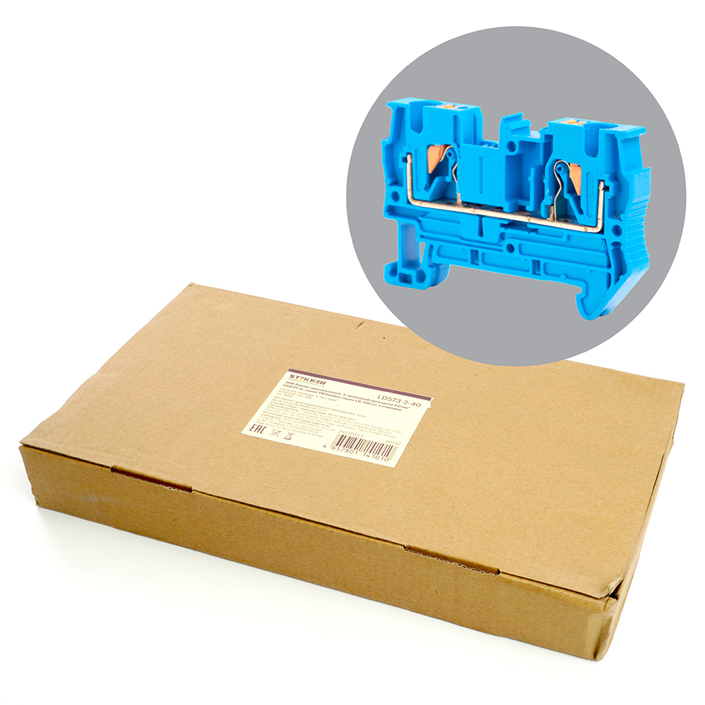 Изображение товара Stekker LD573-2-40 зажим пружинный 3-проводной проходной 4.0 мм² синий 100 шт