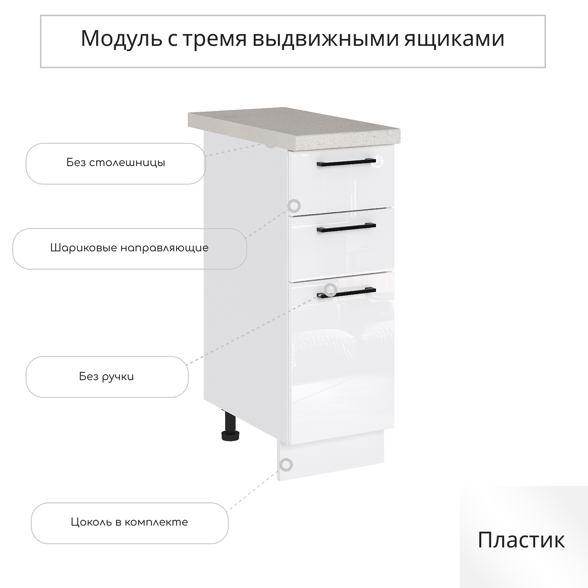 Изображение товара Напольный шкаф с 3 ящиками Эстетик 30x81.6x47.8 см мебель Россия