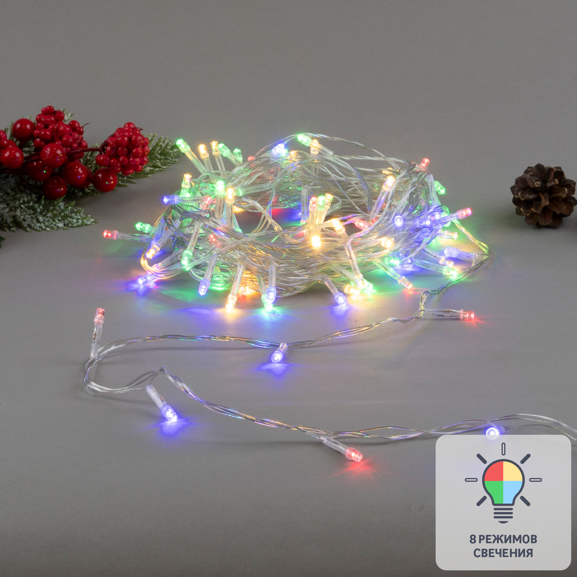 Изображение товара Электрогирлянда комнатная Uniel Нить 10м 100 ламп разноцветный 8 режимов IP20