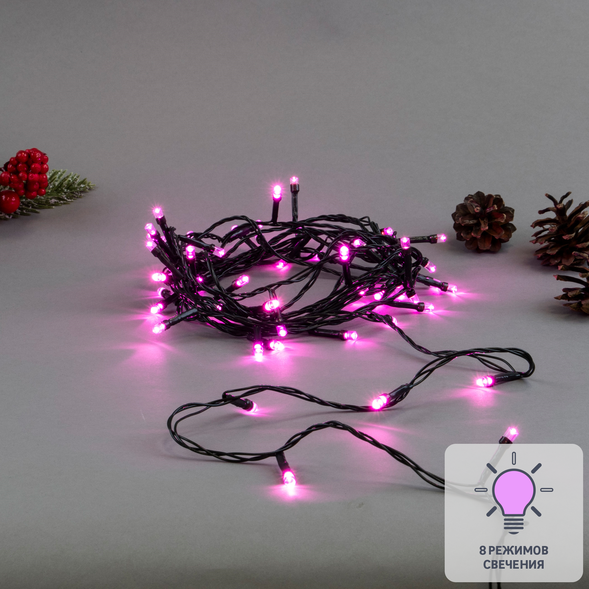 Изображение товара Электрогирлянда комнатная Uniel Нить 5м 50 ламп розовый для интерьера и праздников