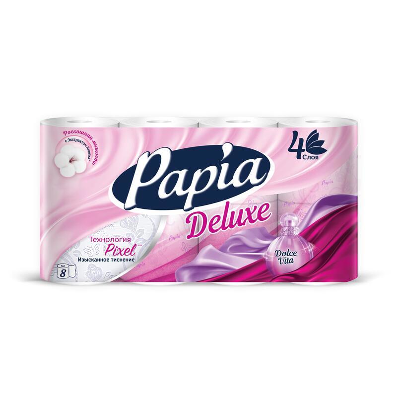 Изображение товара Туалетная бумага Hayat Papia Deluxe Dolce Vita 4-слойная 8 рулонов Изображение товара Туалетная бумага Hayat Papia Deluxe Dolce Vita 4-слойная 8 рулонов