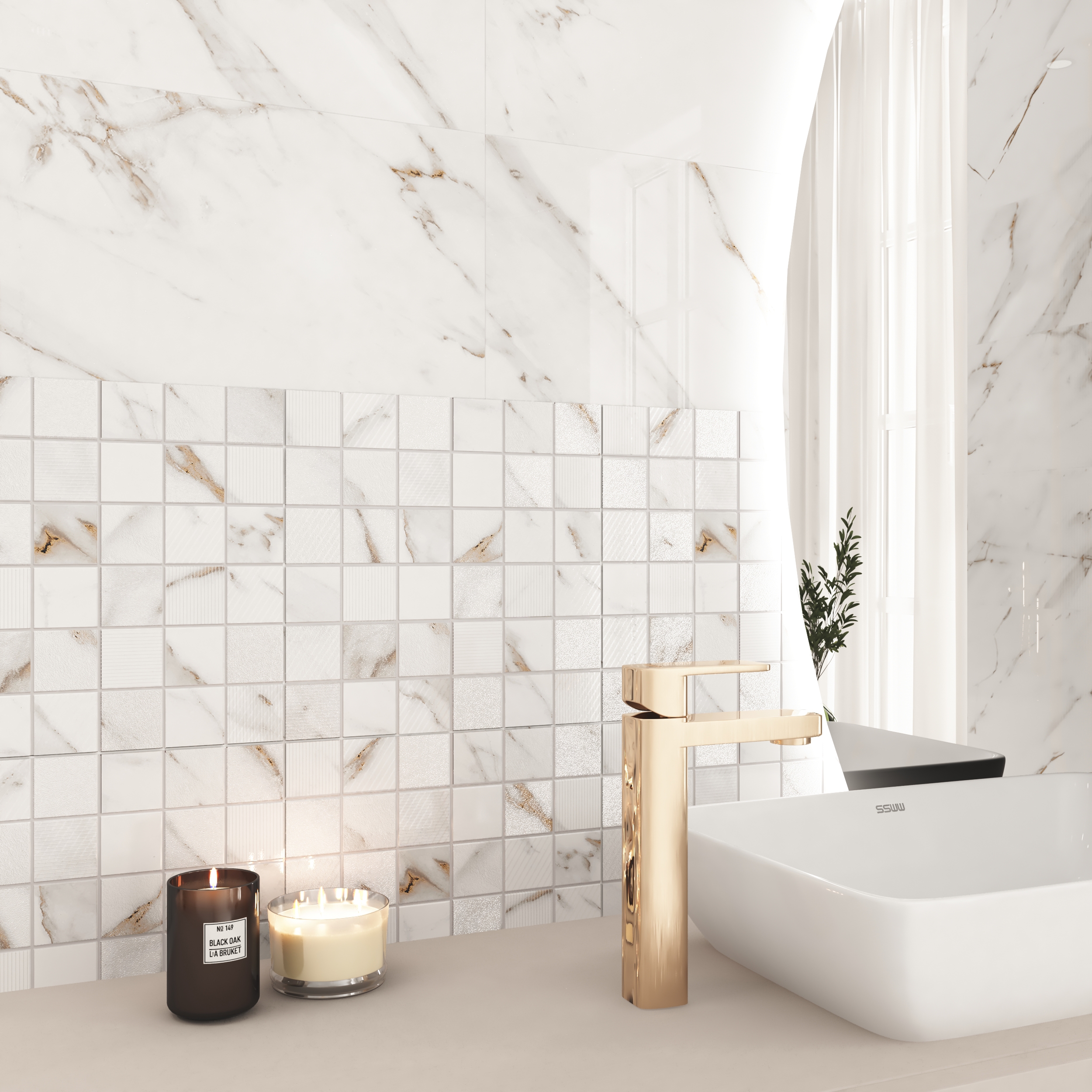 Изображение товара Декоративная мозаика Calacatta Grey 30x30 см глянцевая для интерьера