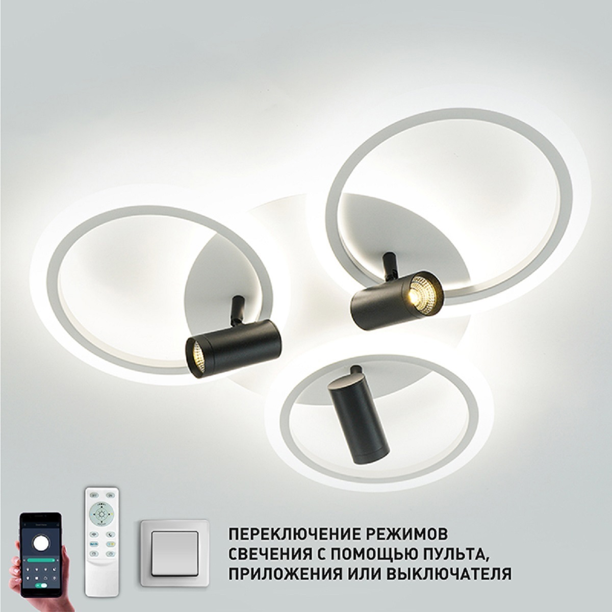 Изображение товара Люстра потолочная светодиодная ESTARES Sonne downlight 80W black/white с пультом управления