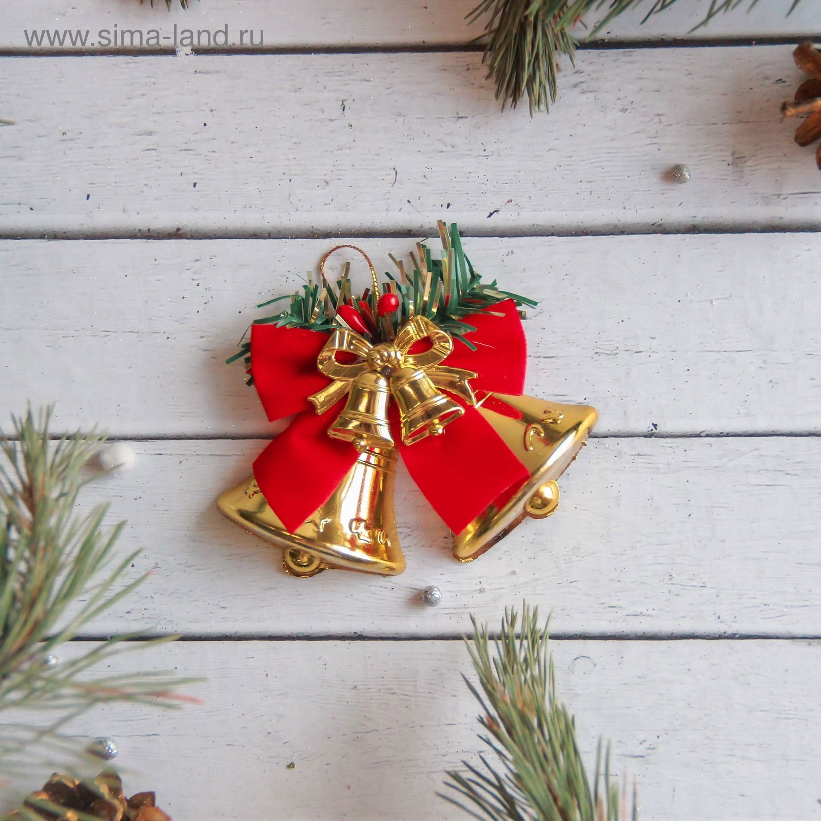 Изображение товара Елочная игрушка Колокольчики с бантом Зимнее волшебство жёлтая 8х6 см