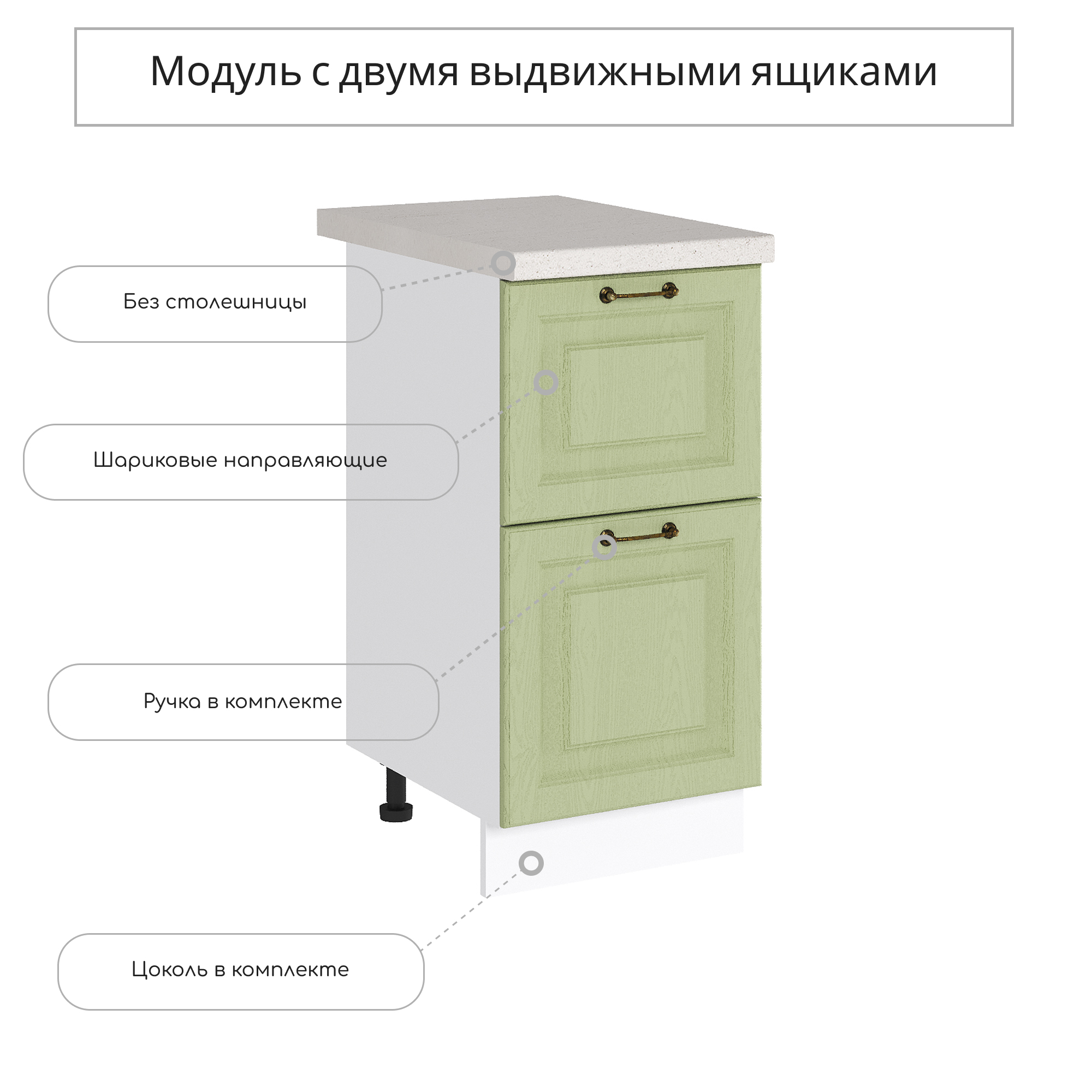 Изображение товара Напольный шкаф Ницца Сурская мебель 40x81.6x47.8 см с 2 ящиками белый и зеленый
