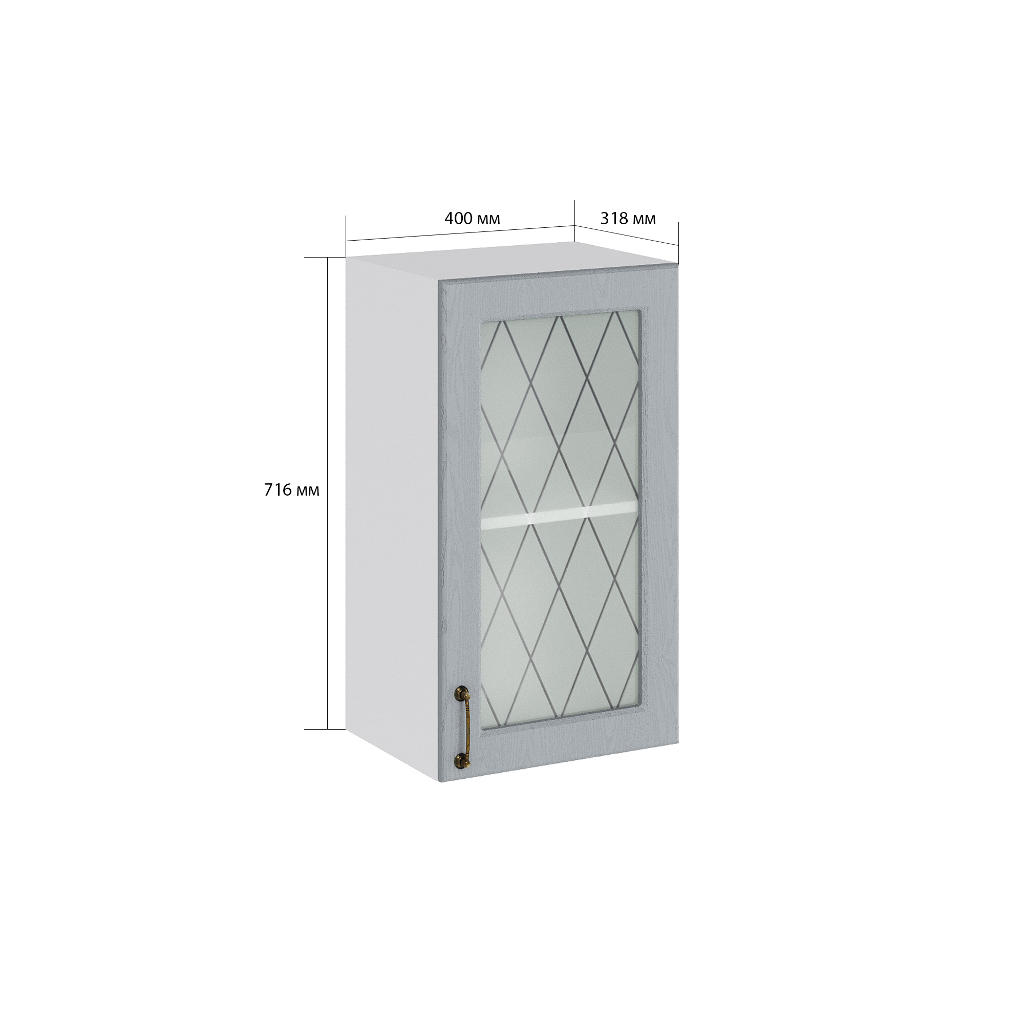 Изображение товара Навесной шкаф со стеклом Сурская мебель Ницца Дуб серый 40x71.6x31.8 см цвет серый МДФ