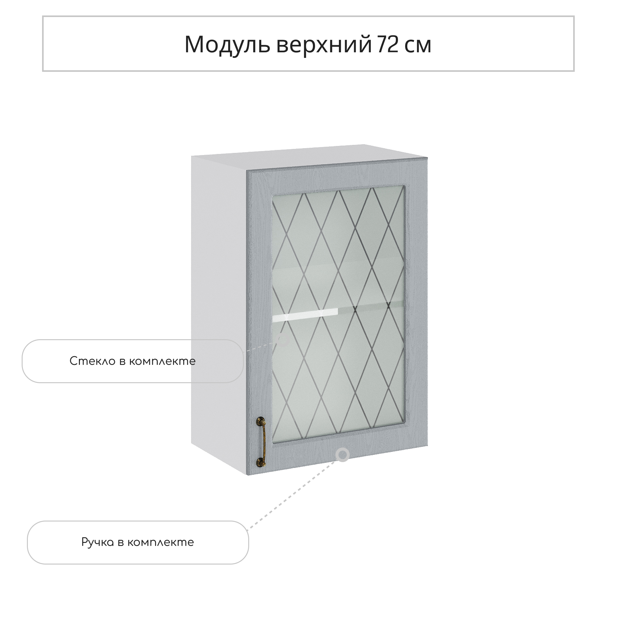 Изображение товара Навесной шкаф со стеклом Сурская мебель Ницца 50x71.6x31.8 см серый МДФ
