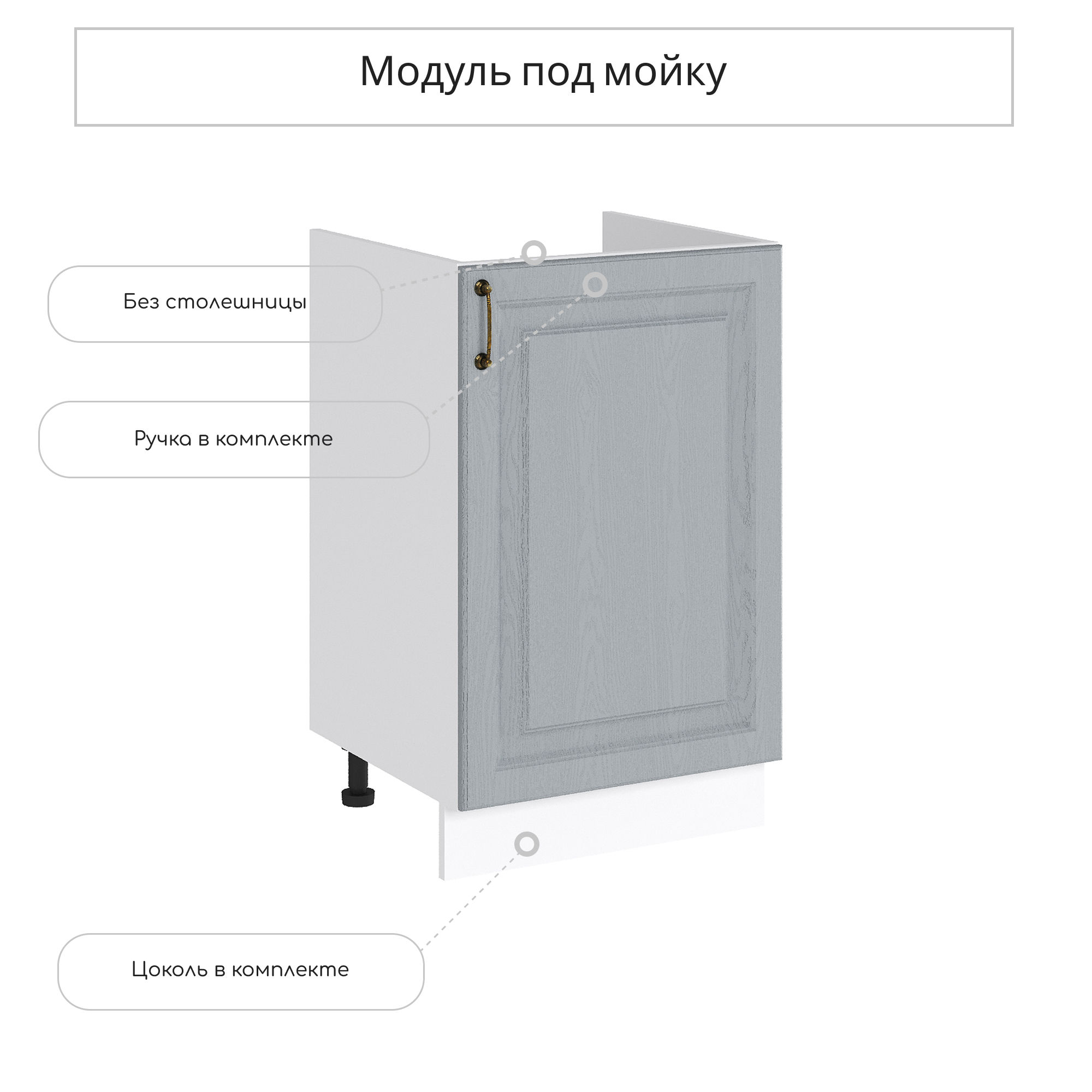 Изображение товара Кухонный шкаф под мойку серия Ницца 50x81.6x47.4 см серый МДФ ЛДСП Россия