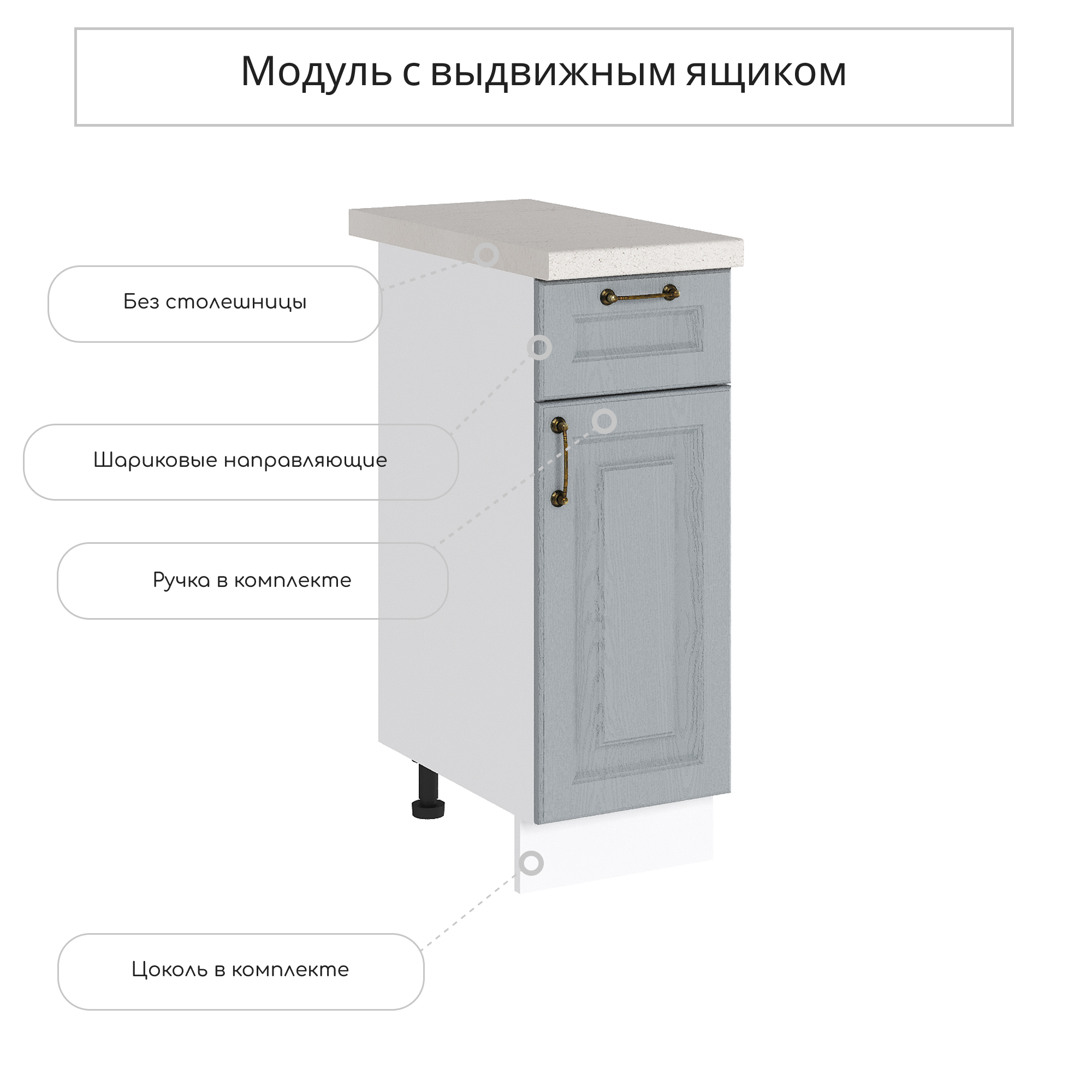 Изображение товара Напольный шкаф Ницца Сурская мебель серый 30x81.6x47.8 см