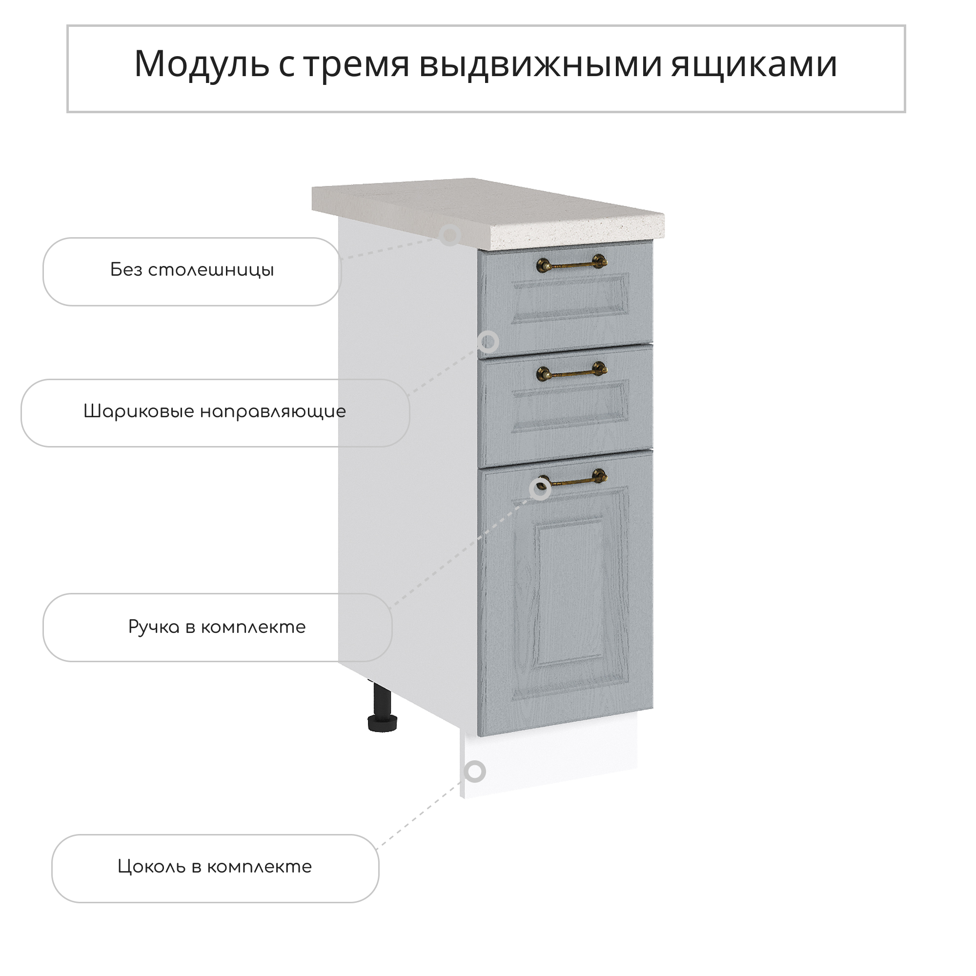 Изображение товара Напольный шкаф Ницца из МДФ и ЛДСП серый 30x81.6x47.8 см с 3 ящиками
