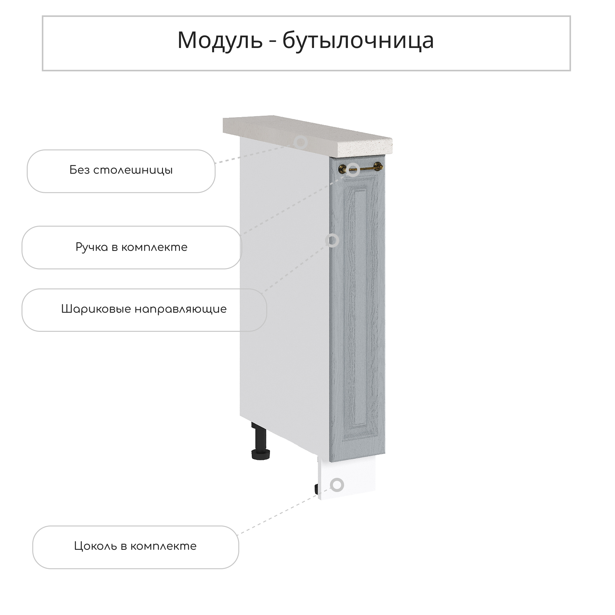 Изображение товара Напольный шкаф бутылочница Ницца из МДФ и ЛДСП серый 15x81.6x47.8 см