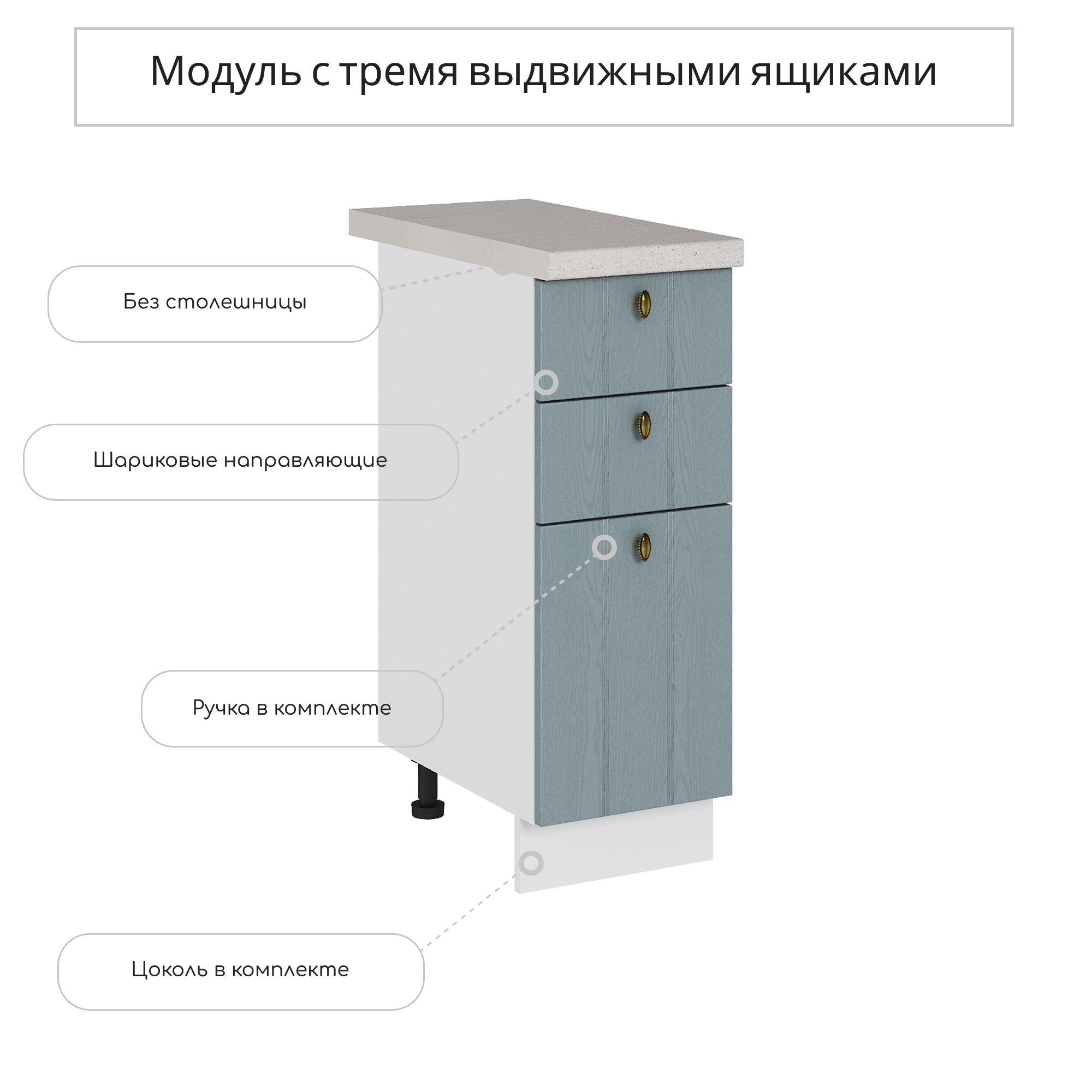 Изображение товара Напольный шкаф Сурская мебель Прованс 30x81.6x47.8 см 3 ящика голубой
