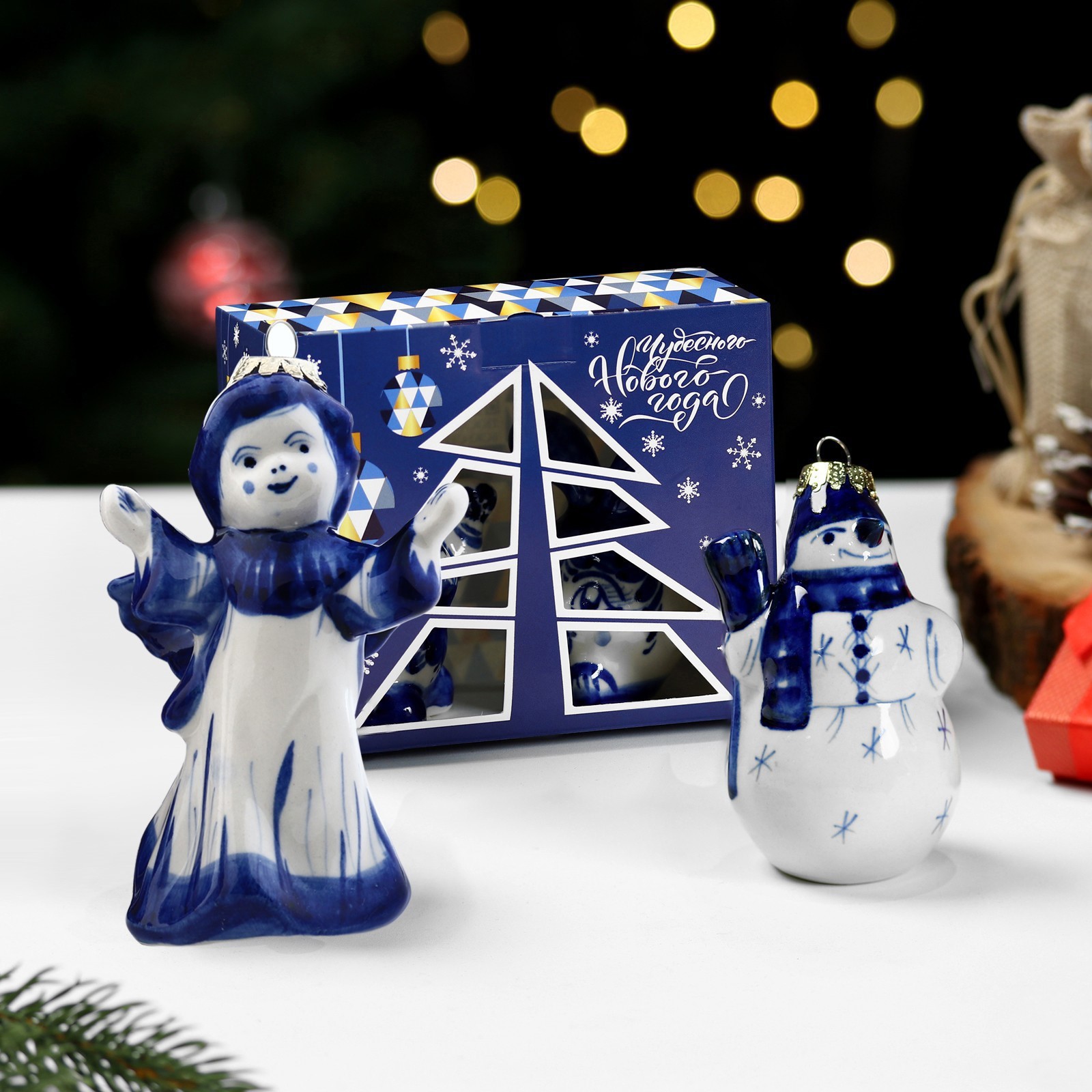 Изображение товара Набор елочных игрушек Ангел и снеговик Дарим красиво 10155462 разноцветный 2 шт