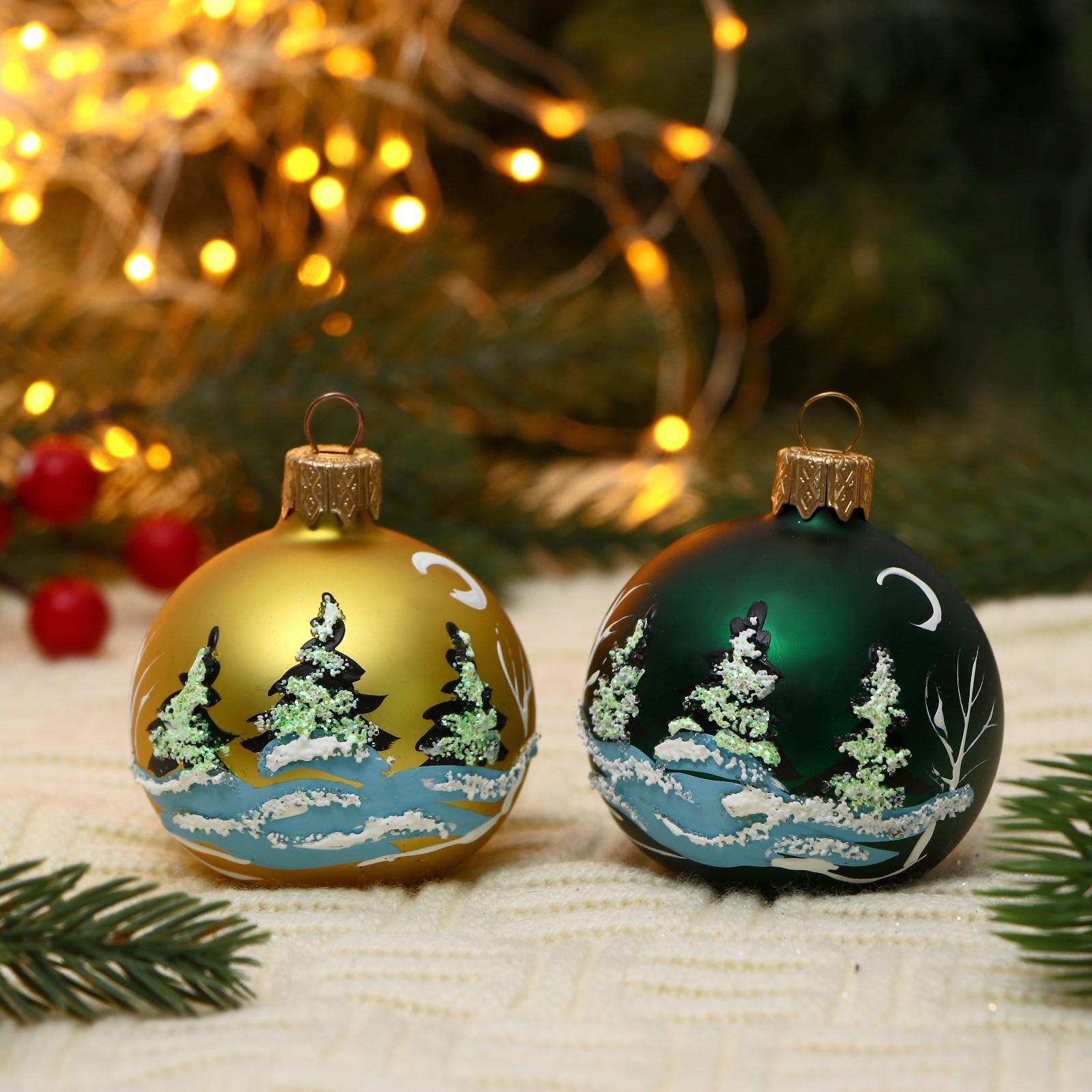 Изображение товара Набор елочных игрушек Лес Бирюсинка 2 шт стильный новогодний декор