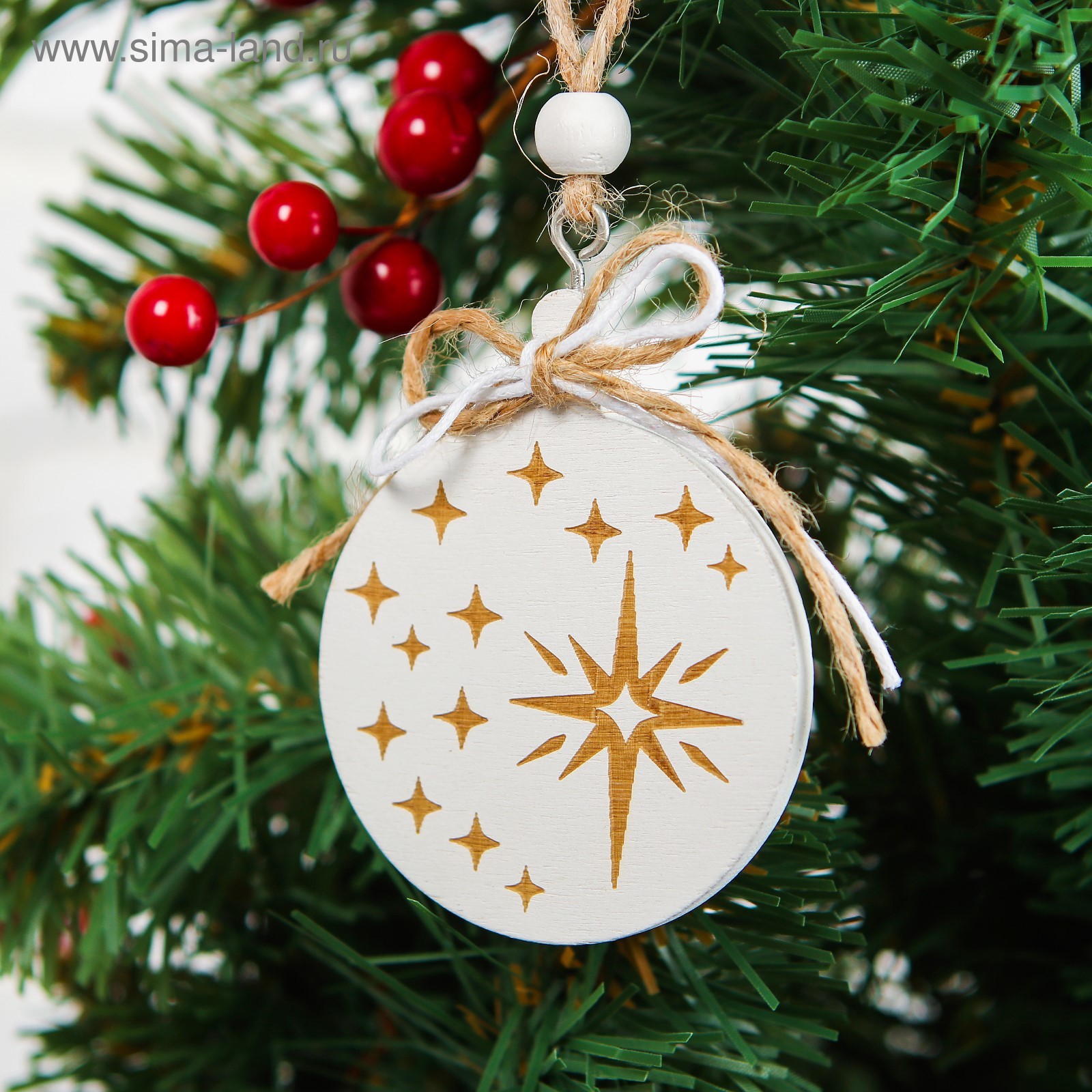 Изображение товара Деревянный новогодний шар Елочная игрушка Лесная мастерская 6 см белая