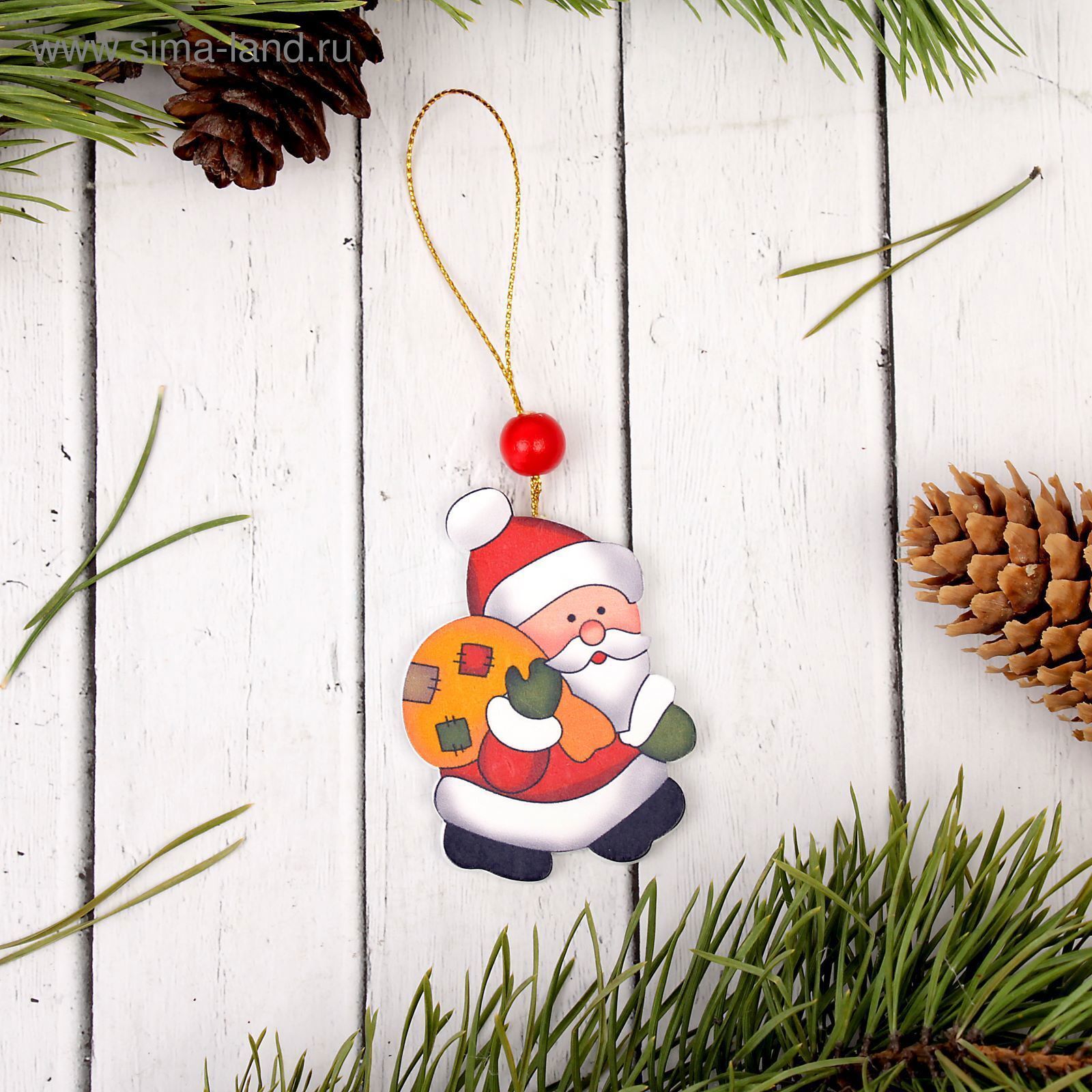 Изображение товара Елочная игрушка Дедушка с мешком Лесная мастерская 1887062 7 см x 7 см красный