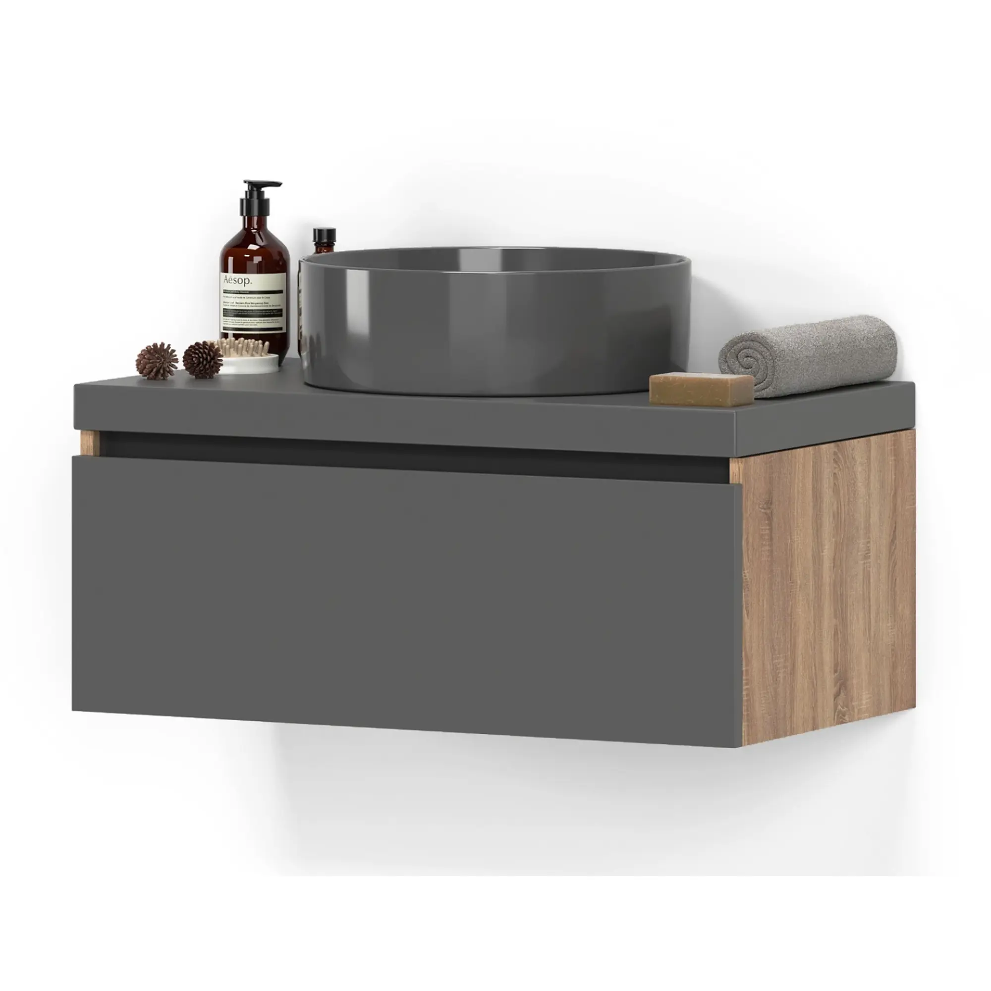 Изображение товара Тумба под раковину Турин 80 F, черная, влагостойкая ЛДСП, подвесная