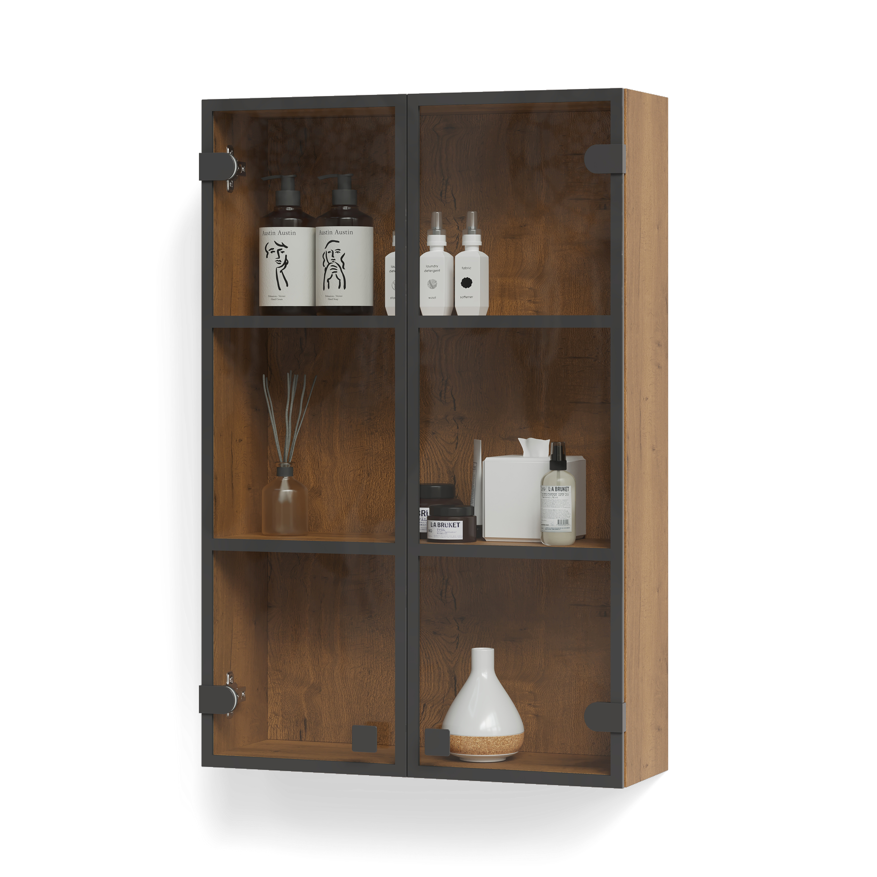 Изображение товара Пенал для ванной Турин PPT60 навесной шкаф с стеклянными дверцами и полками