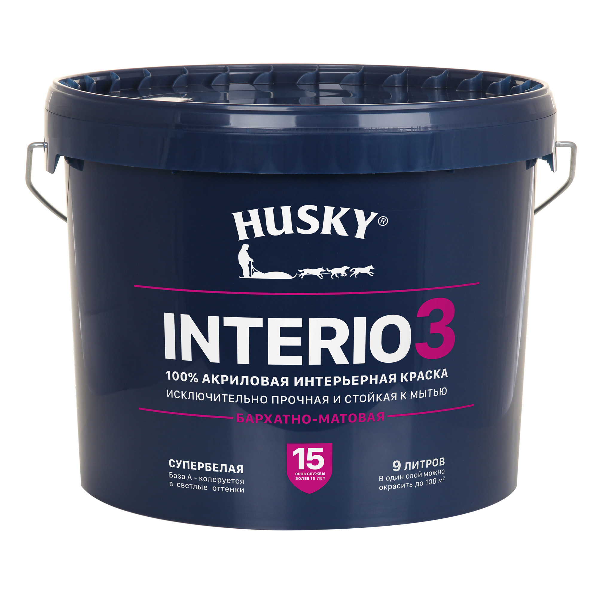 Изображение товара Краска интерьерная моющаяся Husky Interio 3 бархатно-матовая цвет белый 9 л