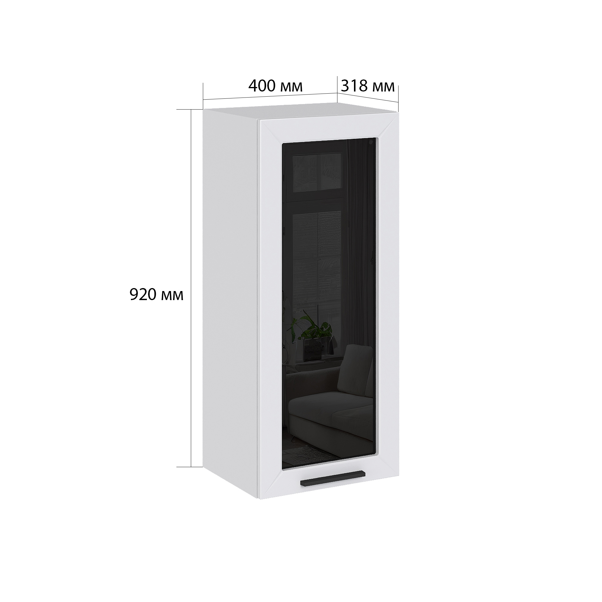 Изображение товара Навесной шкаф со стеклом Глетчер 40x92x31.8 см белый мебель для кухни