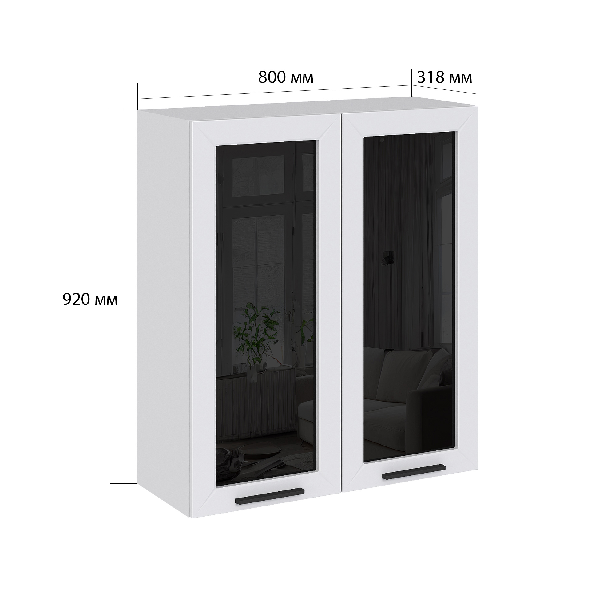 Изображение товара Навесной шкаф со стеклом Глетчер 80x92 см белый МДФ и ЛДСП Россия