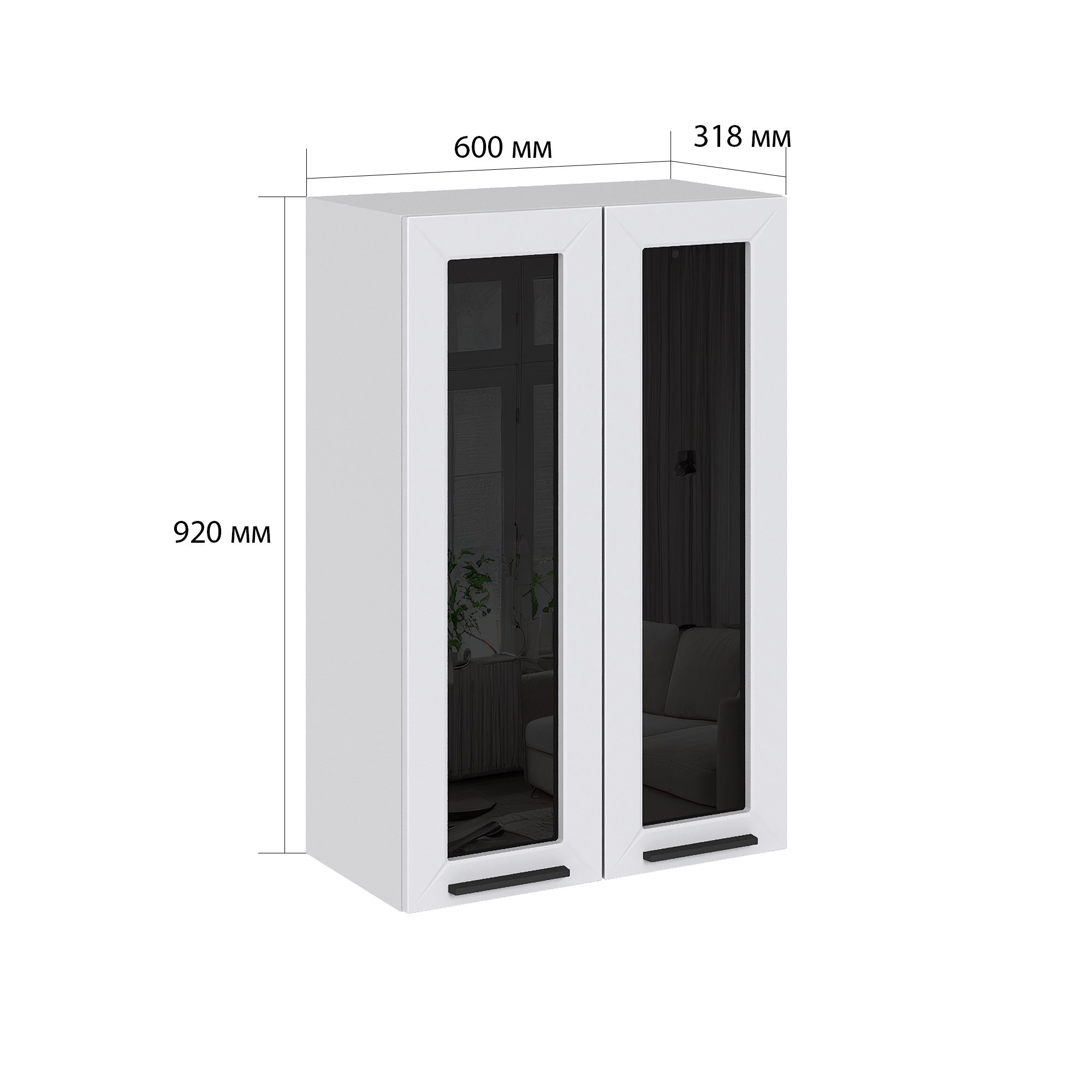 Изображение товара Навесной шкаф со стеклом Глетчер 60x92x31.8 см белый МДФ ЛДСП Россия