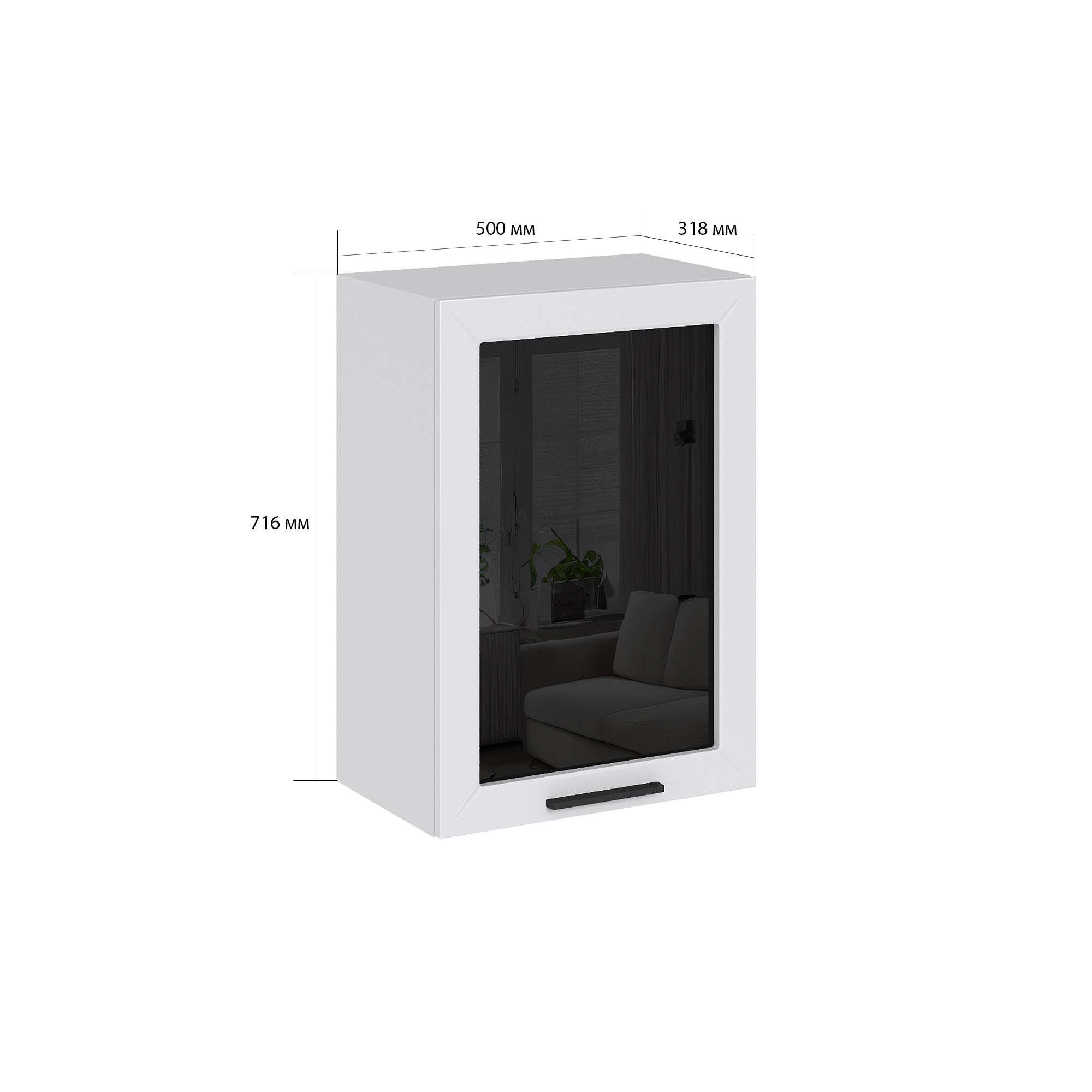 Изображение товара Навесной шкаф со стеклом Глетчер Айленд 50x71.6x31.8 см белый МДФ и ЛДСП