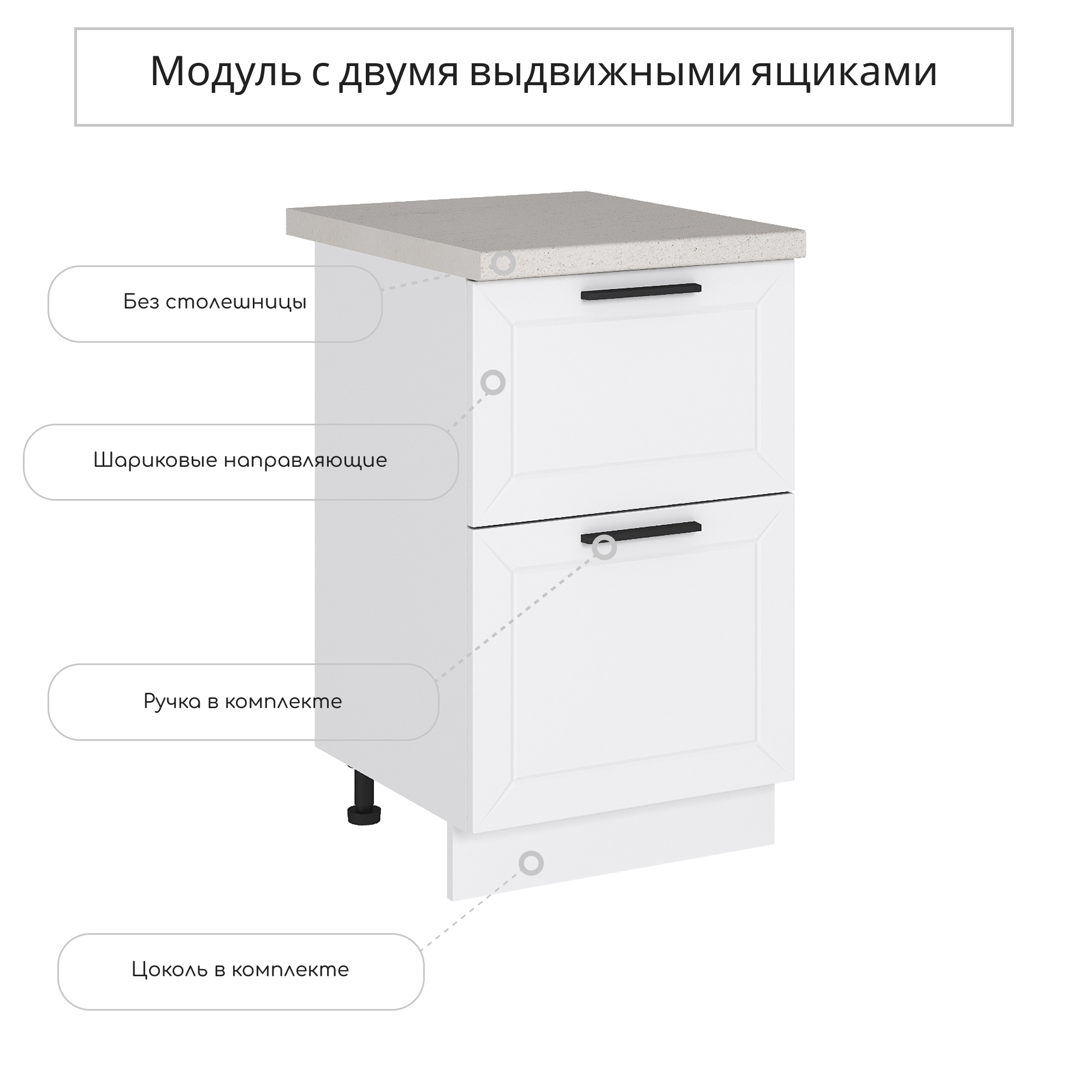 Изображение товара Напольный шкаф Глетчер Айленд 50x81.6x47.8 см белый с 2 ящиками МДФ