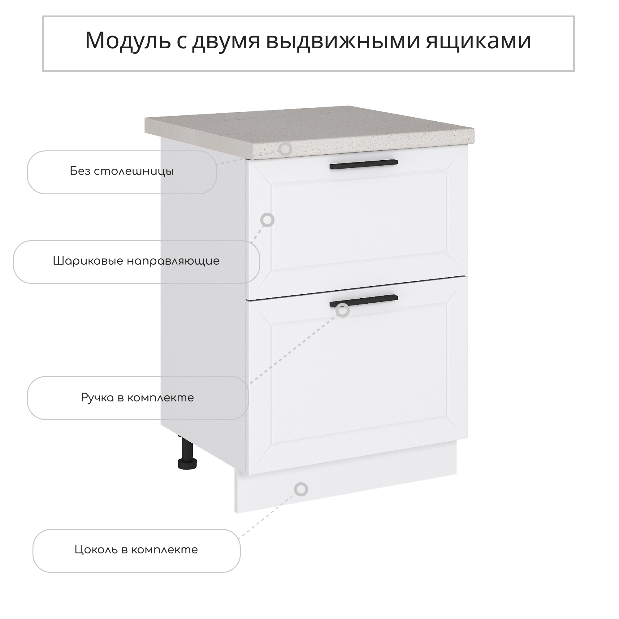 Изображение товара Напольный шкаф Глетчер 60х81.6х47.8 см белый с 2 ящиками Сурская мебель