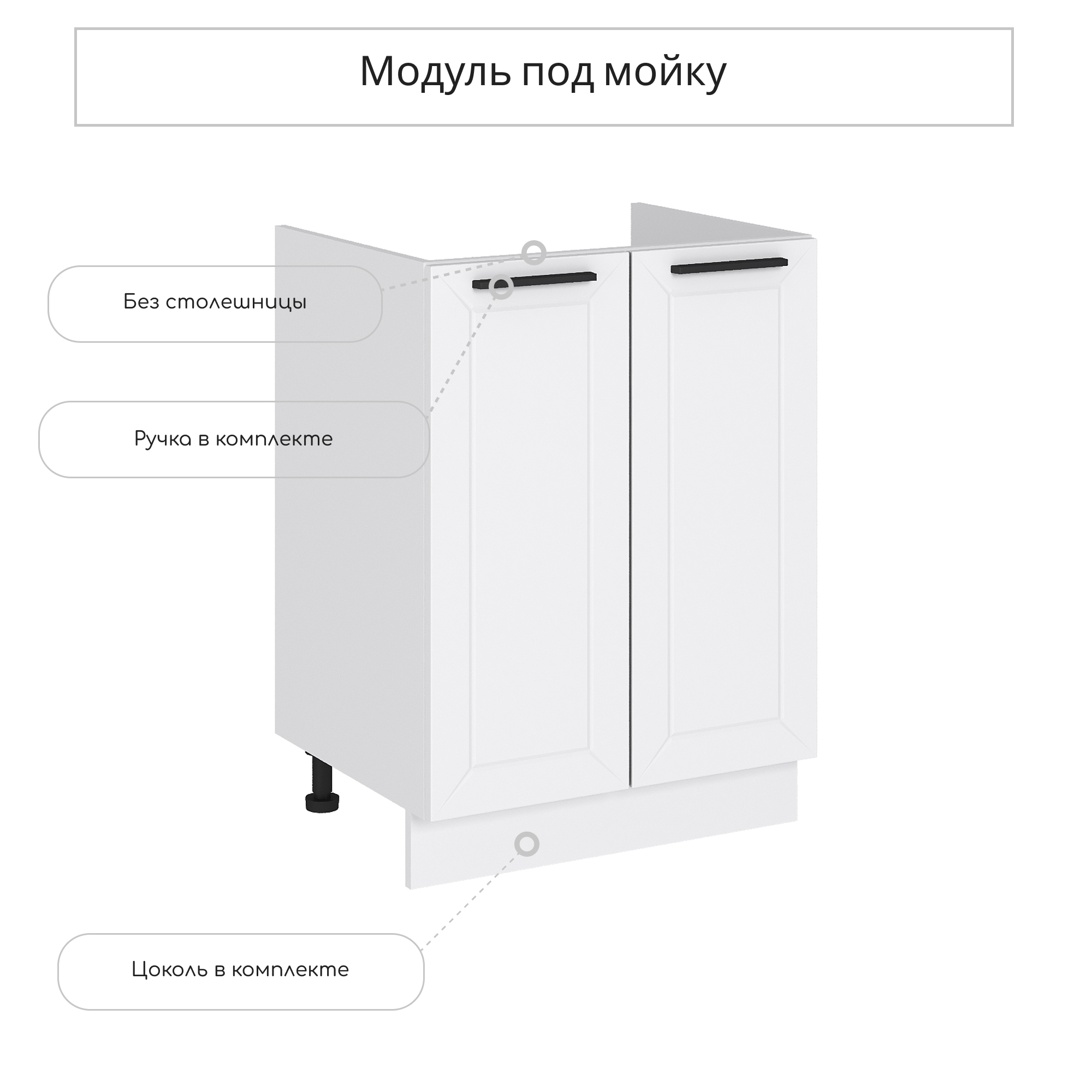 Изображение товара Напольный шкаф под мойку Глетчер Айленд 60x81.6x47.4 см белый МДФ ЛДСП Россия