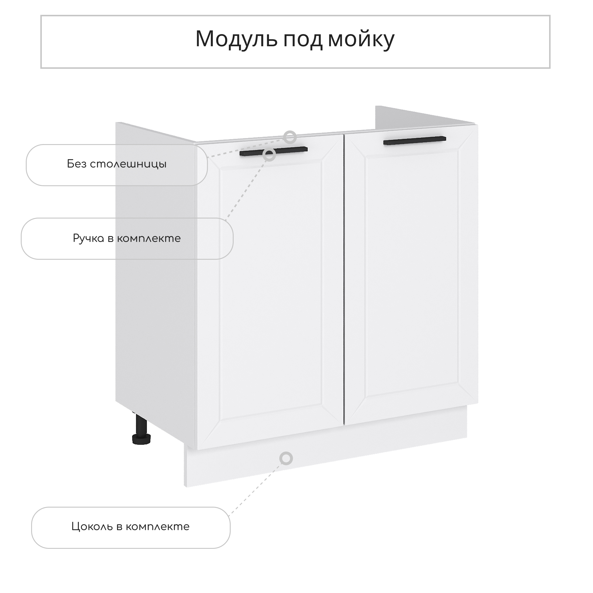 Изображение товара Напольный шкаф под мойку Сурская мебель Глетчер Айленд 80x81.6x47.4 см цвет белый МДФ