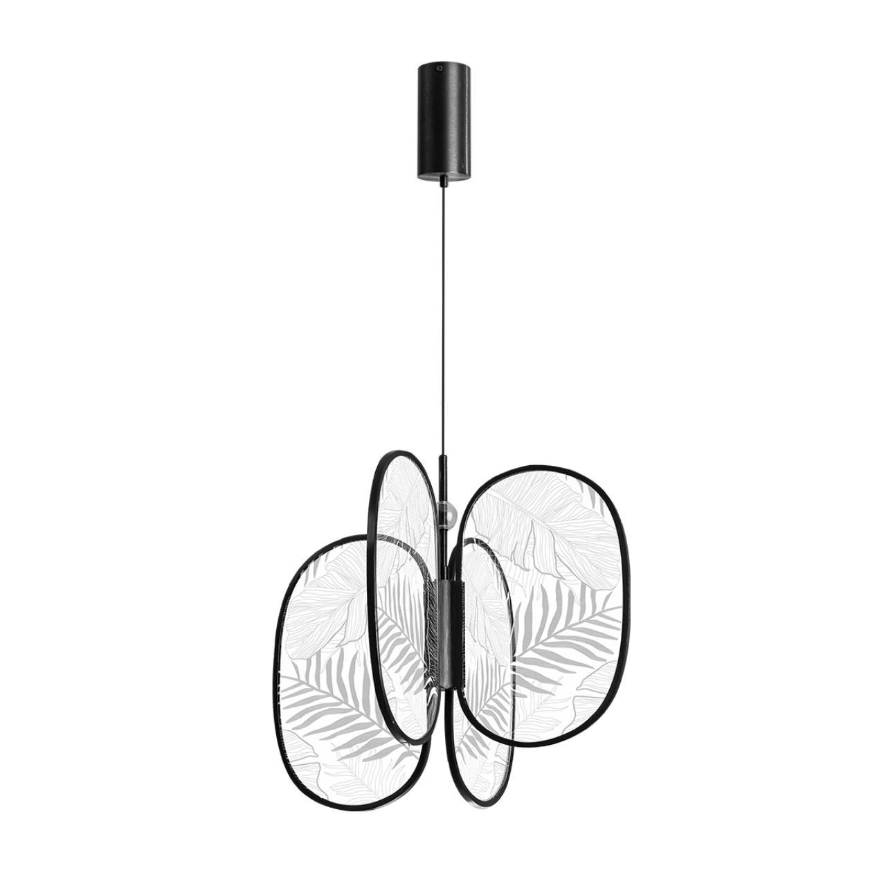 Изображение товара Светильник подвесной светодиодный Сонекс 1131853/L с узором из перьев и тропических листьев