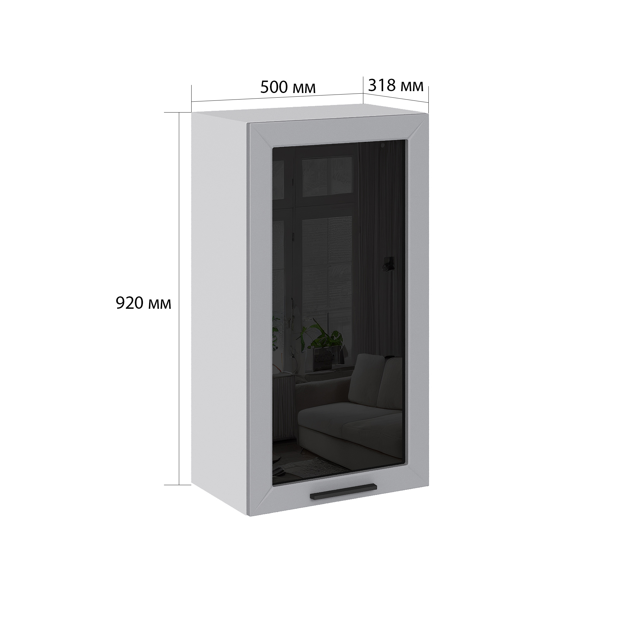 Изображение товара Навесной шкаф со стеклом Сурская Мебель Глетчер 50x92x31.80 см МДФ цвет светло-серый