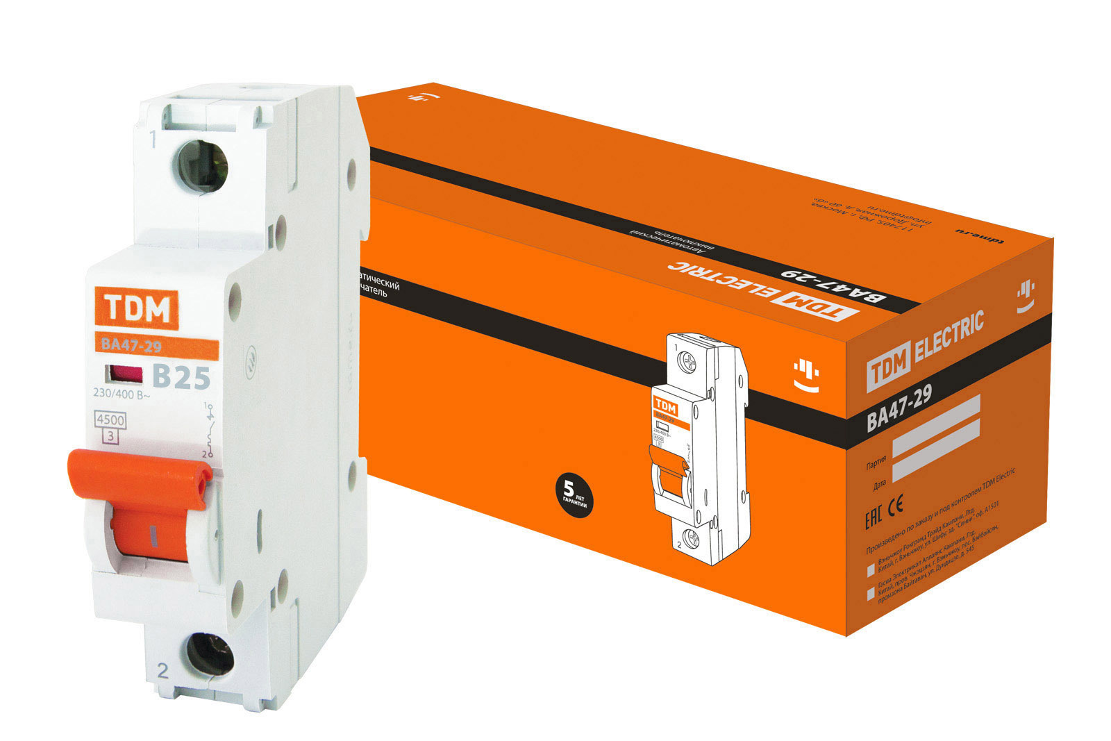Изображение товара Автоматический выключатель TDM Electric ВА47-29 1Р B25 A 4.5 кА