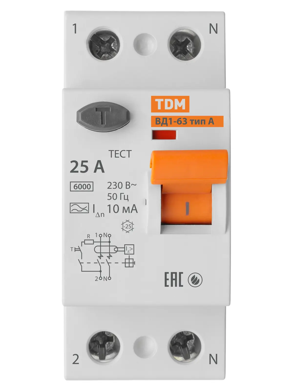 УЗО TDM Electric ВД1-63 2Р 25 А 10 мА 6 кА A - 1
