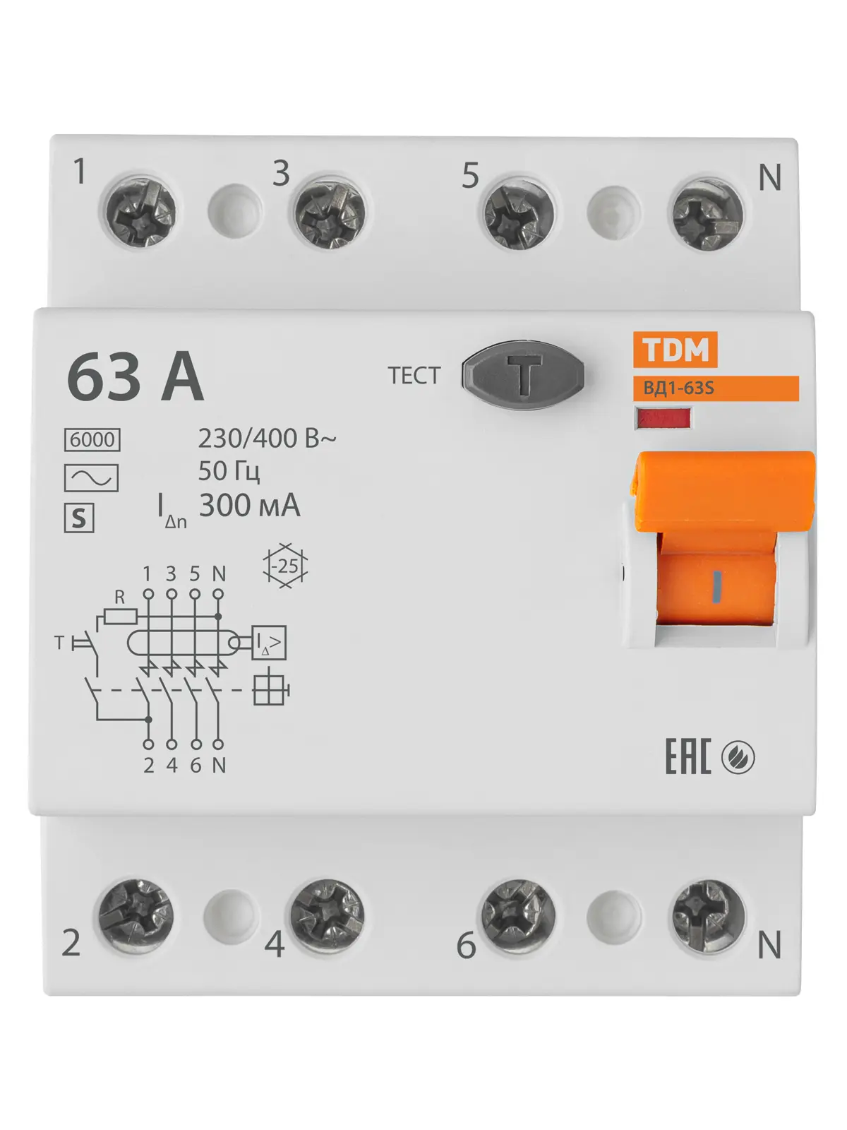 УЗО TDM Electric ВД1-63S 4Р 63 А 300 мА 6 кА AC - 1